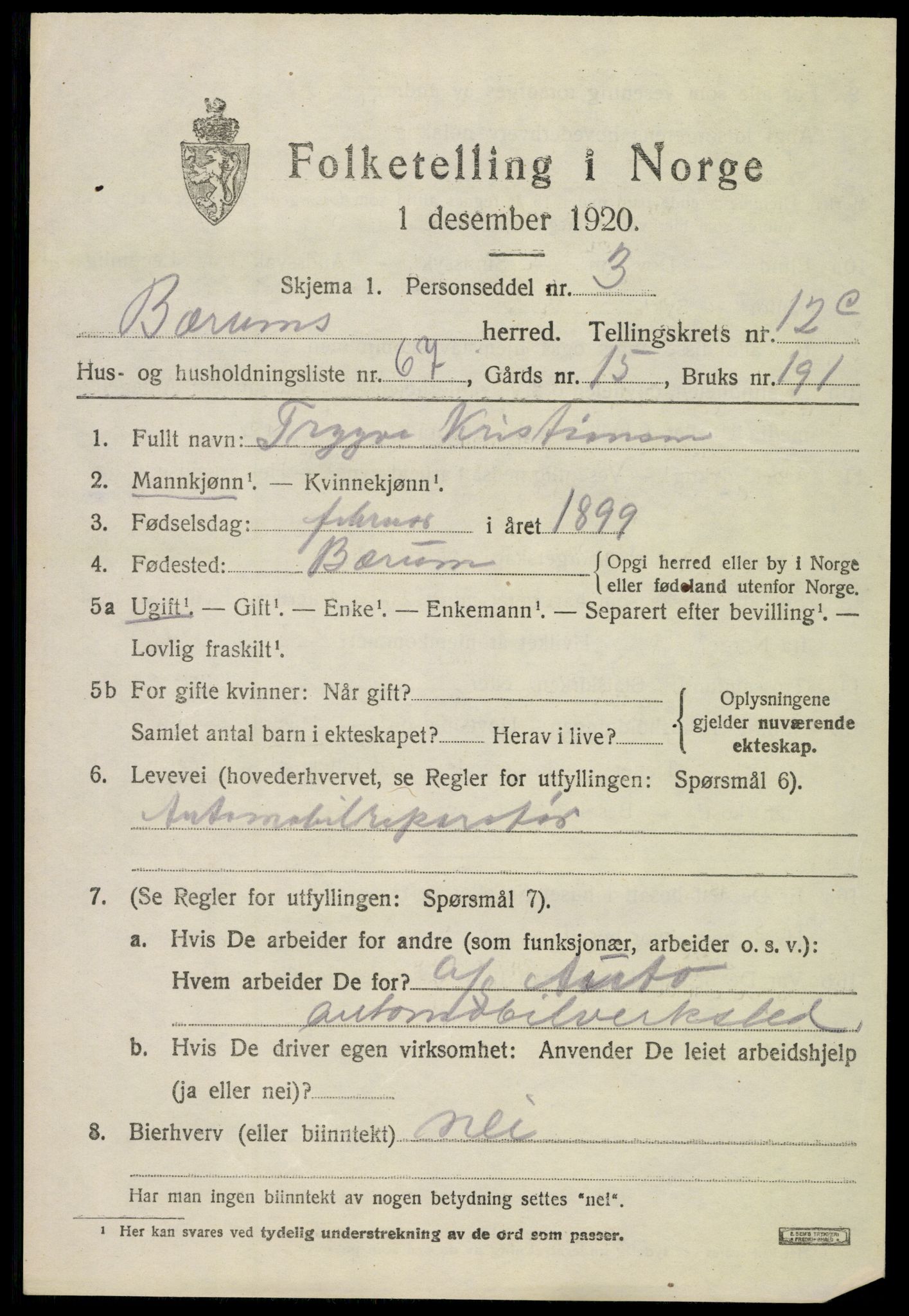 SAO, 1920 census for Bærum, 1920, p. 30380