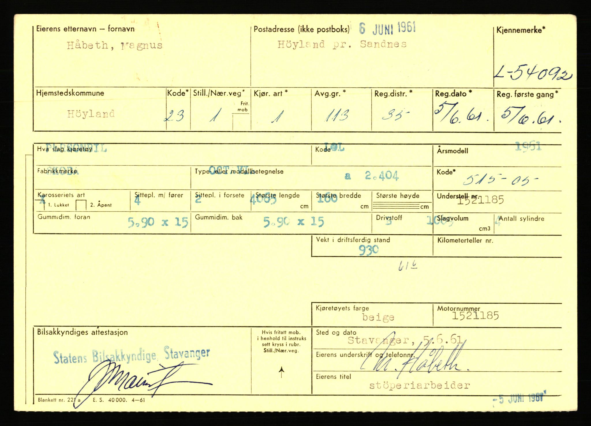 Stavanger trafikkstasjon, AV/SAST-A-101942/0/F/L0053: L-52900 - L-54199, 1930-1971, p. 2641