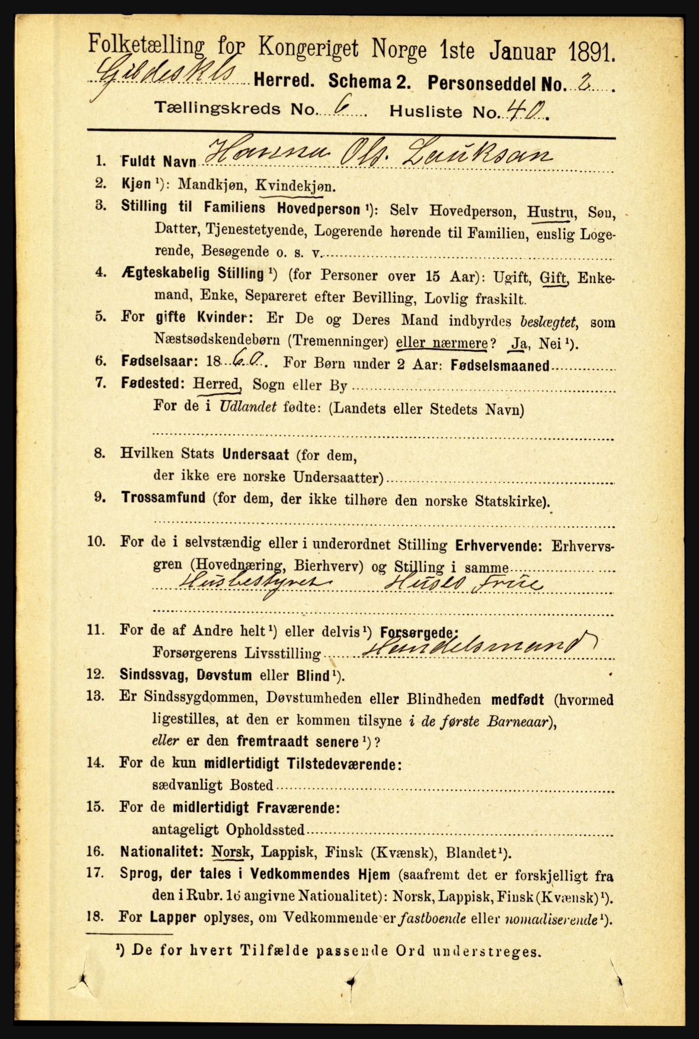 RA, 1891 census for 1838 Gildeskål, 1891, p. 2194