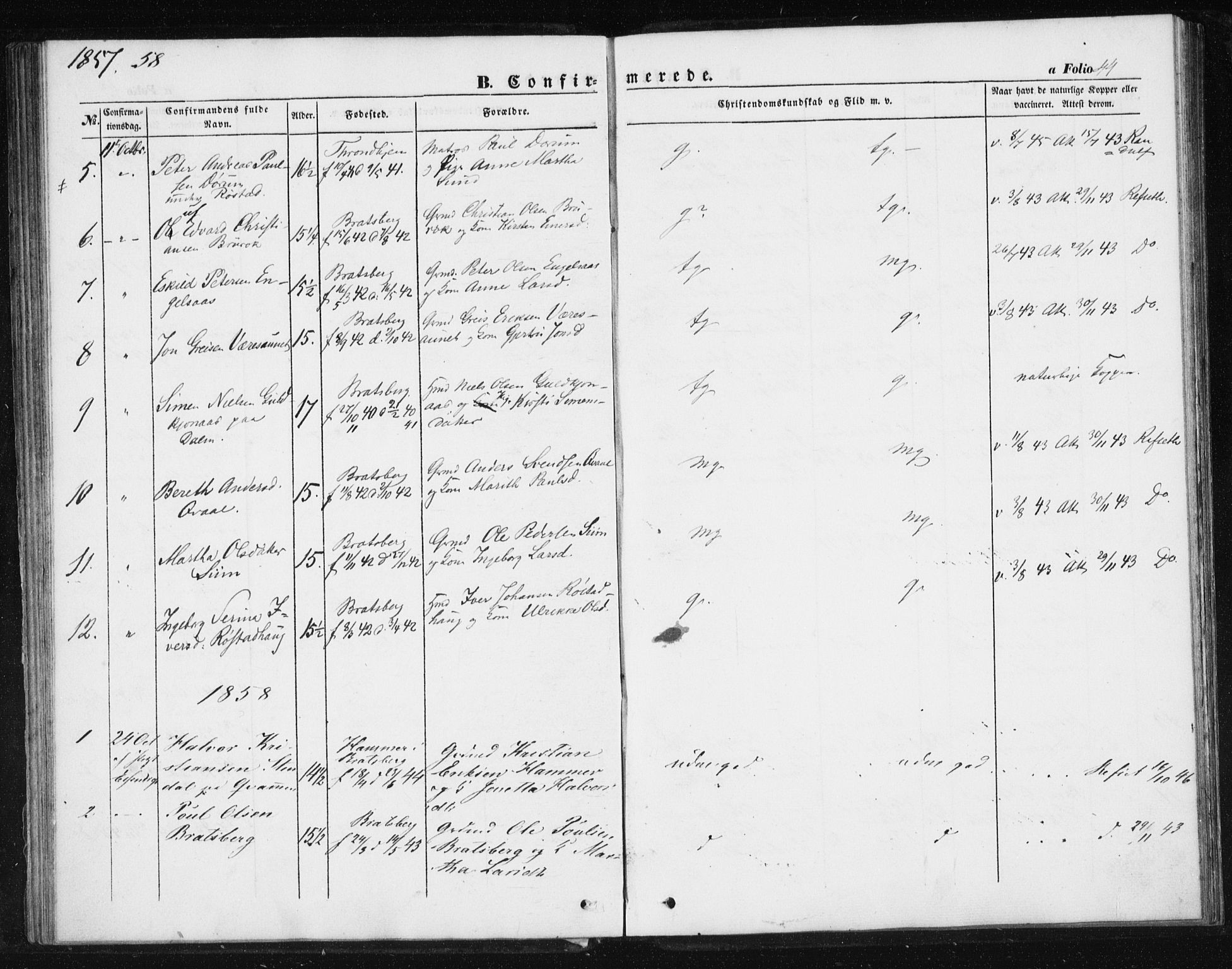 Ministerialprotokoller, klokkerbøker og fødselsregistre - Sør-Trøndelag, SAT/A-1456/608/L0332: Parish register (official) no. 608A01, 1848-1861, p. 44