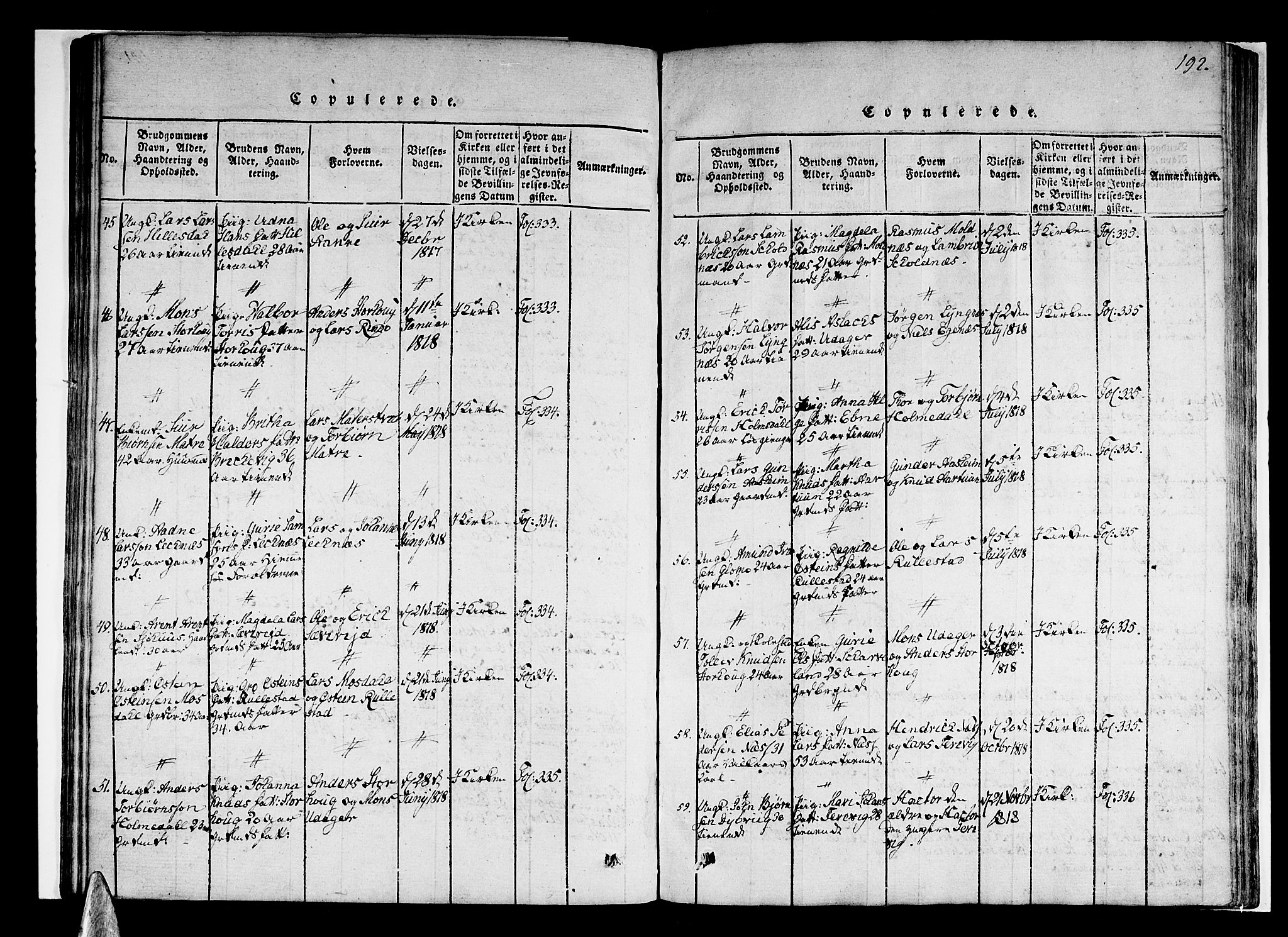 Skånevik sokneprestembete, AV/SAB-A-77801/H/Haa: Parish register (official) no. A 3, 1815-1828, p. 192