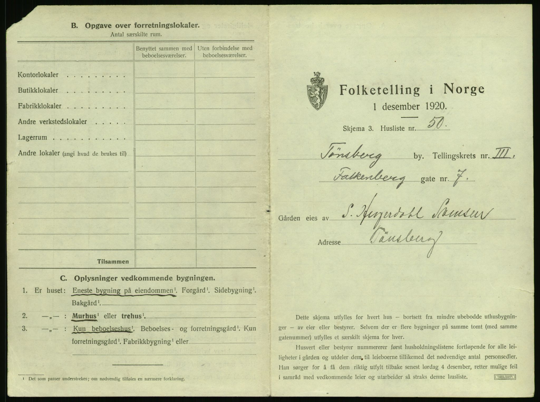 SAKO, 1920 census for Tønsberg, 1920, p. 403