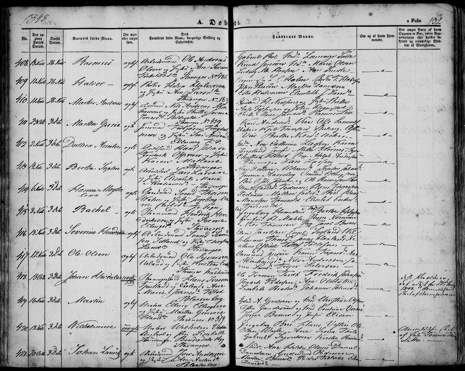 Domkirken sokneprestkontor, SAST/A-101812/001/30/30BA/L0016: Parish register (official) no. A 15, 1844-1854, p. 132