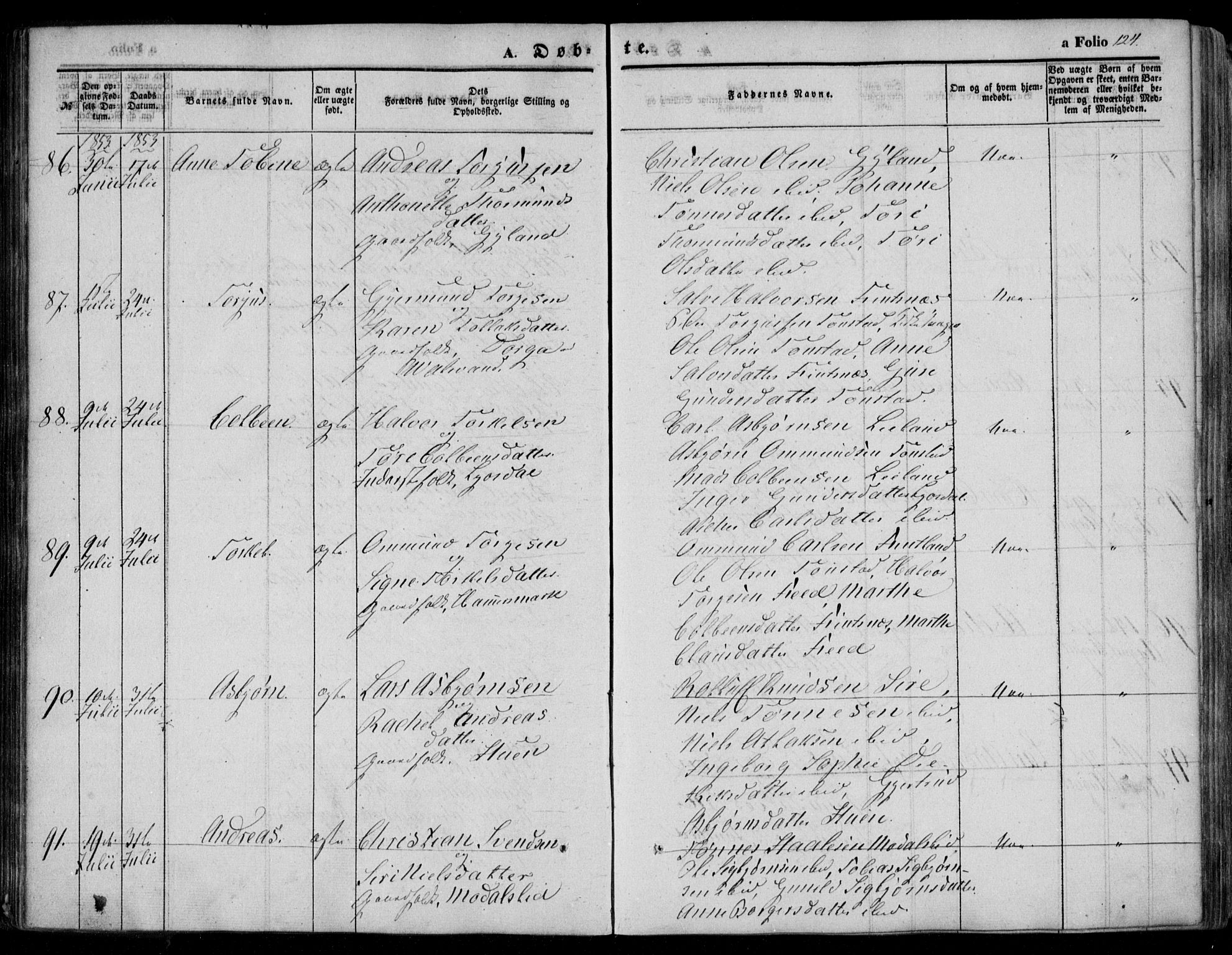 Bakke sokneprestkontor, SAK/1111-0002/F/Fa/Faa/L0005: Parish register (official) no. A 5, 1847-1855, p. 124