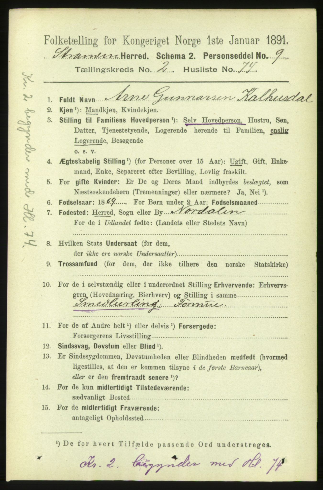 RA, 1891 census for 1525 Stranda, 1891, p. 305