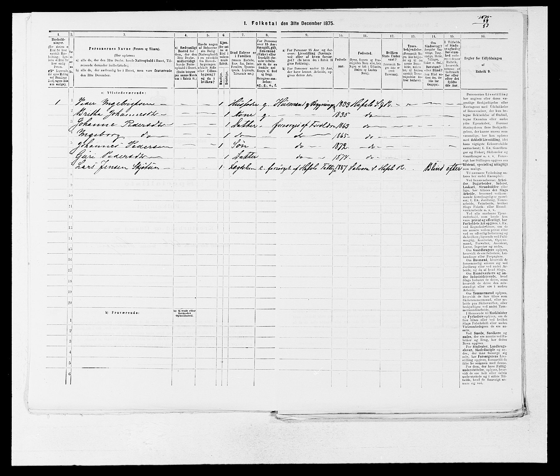 SAB, 1875 census for 1425P Hafslo, 1875, p. 407