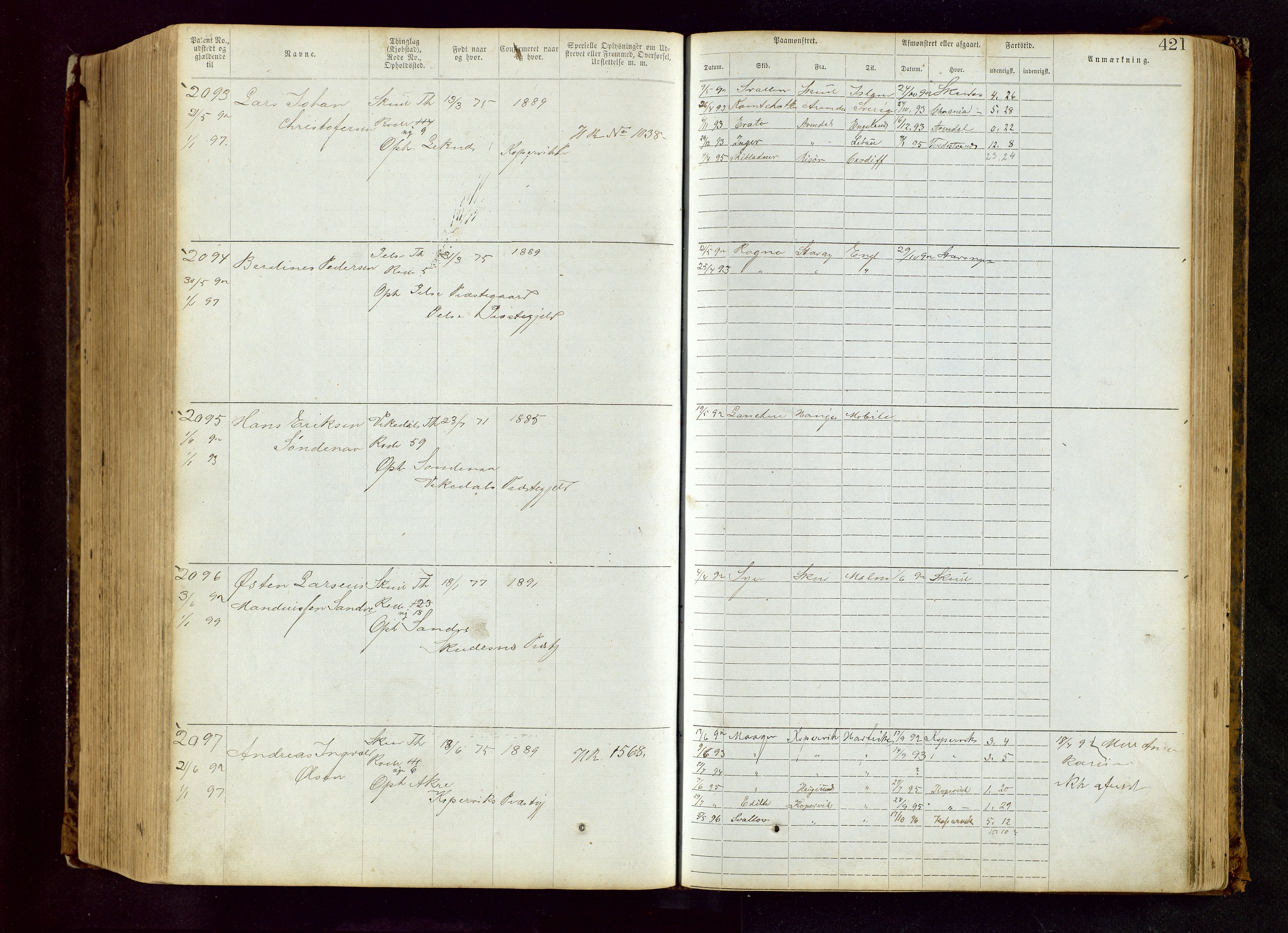 Haugesund sjømannskontor, AV/SAST-A-102007/F/Ff/L0002: Sjøfartsrulle Skudenes krets nr. 1-2719, 1868-1948, p. 421