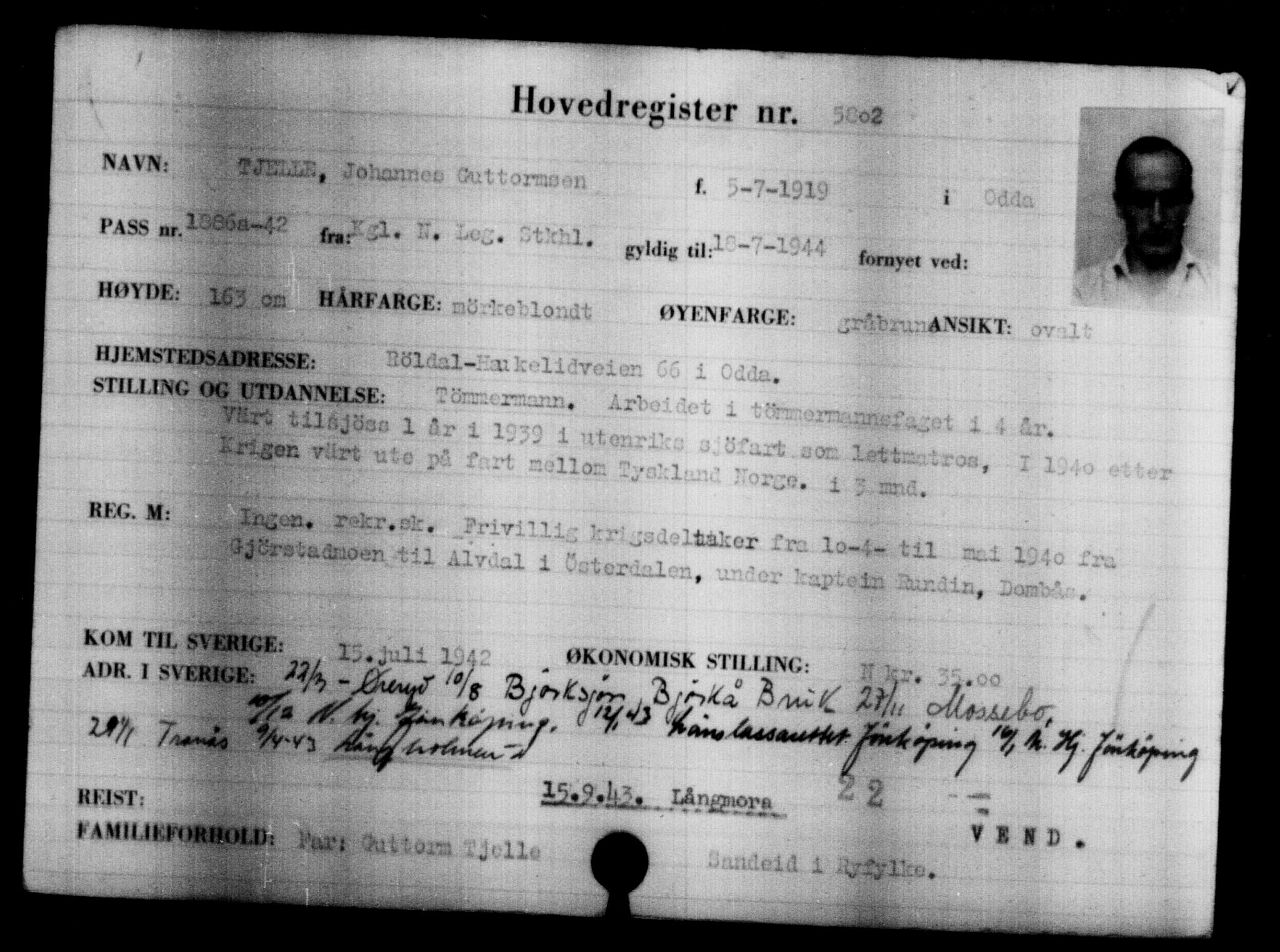 Utenriksstasjonene, Legasjonen i Stockholm, Flyktningkontoret, AV/RA-S-6753/V/Va/L0004: Kjesäterkartoteket, flyktninger med registreringsnr. 3496-6610, 1940-1945, p. 2679