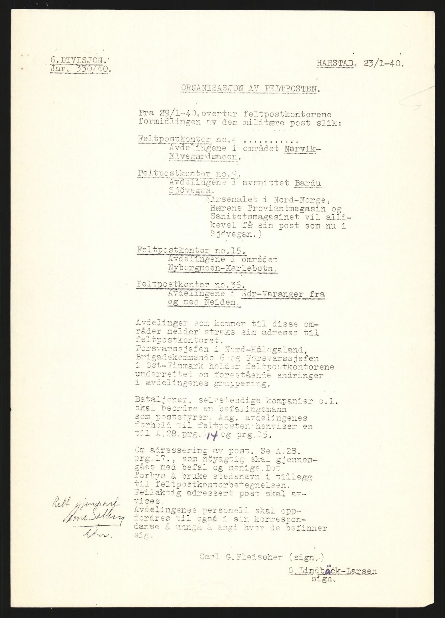 Forsvaret, Forsvarets krigshistoriske avdeling, RA/RAFA-2017/Y/Yb/L0130: II-C-11-600  -  6. Divisjon / 6. Distriktskommando, 1940, p. 484