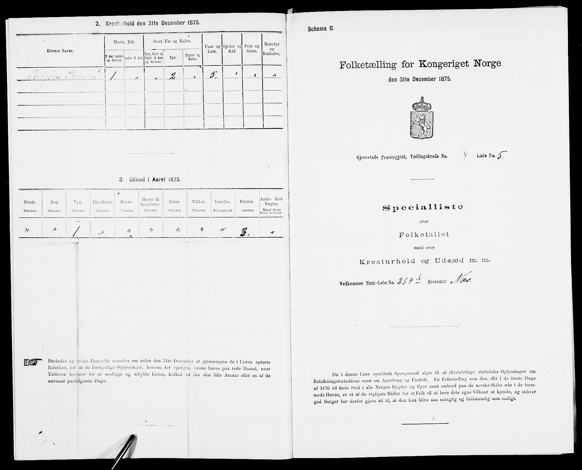 SAK, 1875 census for 0911P Gjerstad, 1875, p. 1373