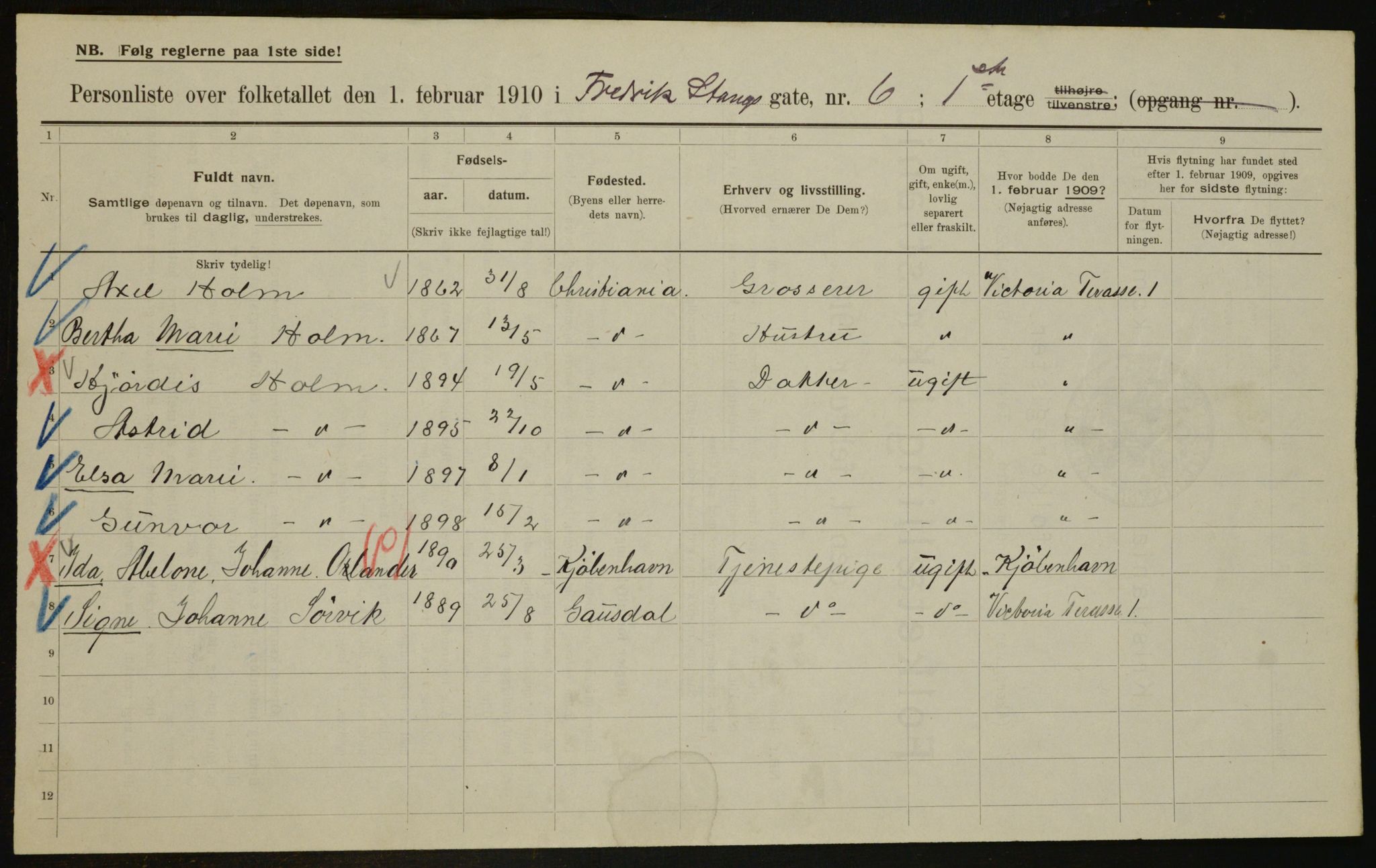 OBA, Municipal Census 1910 for Kristiania, 1910, p. 25050