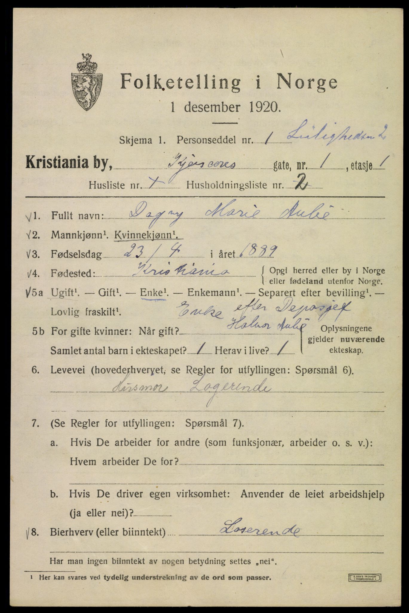 SAO, 1920 census for Kristiania, 1920, p. 340389