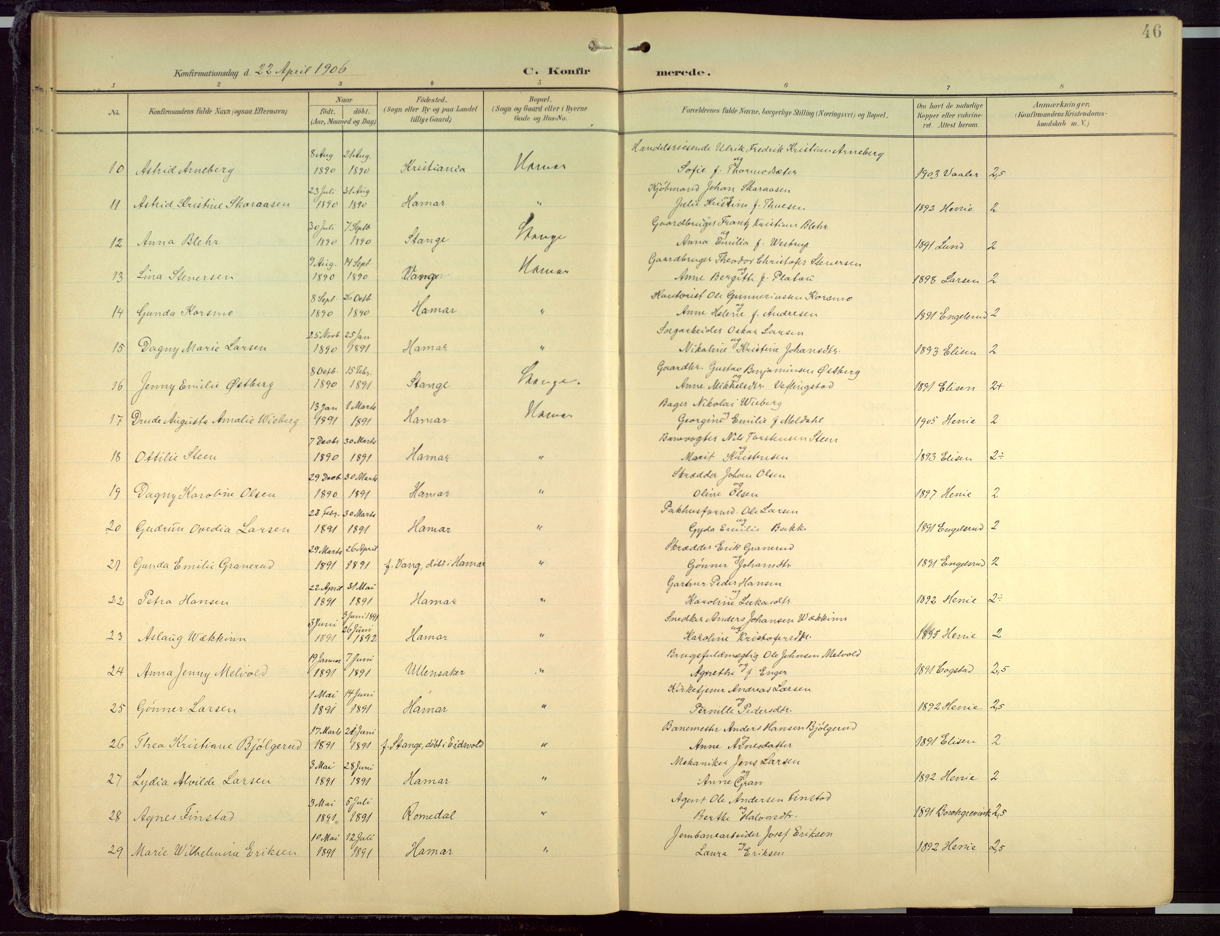 Hamar prestekontor, AV/SAH-DOMPH-002/H/Ha/Haa/L0004: Parish register (official) no. 4, 1899-1973, p. 46