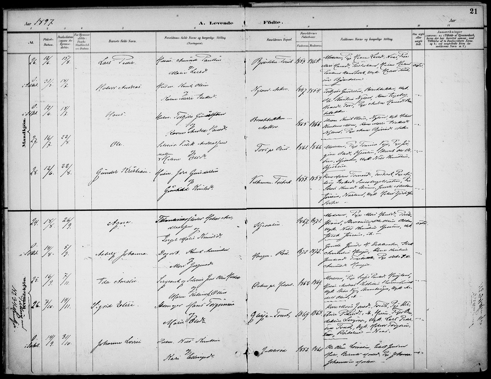 Drangedal kirkebøker, AV/SAKO-A-258/F/Fa/L0012: Parish register (official) no. 12, 1895-1905, p. 21