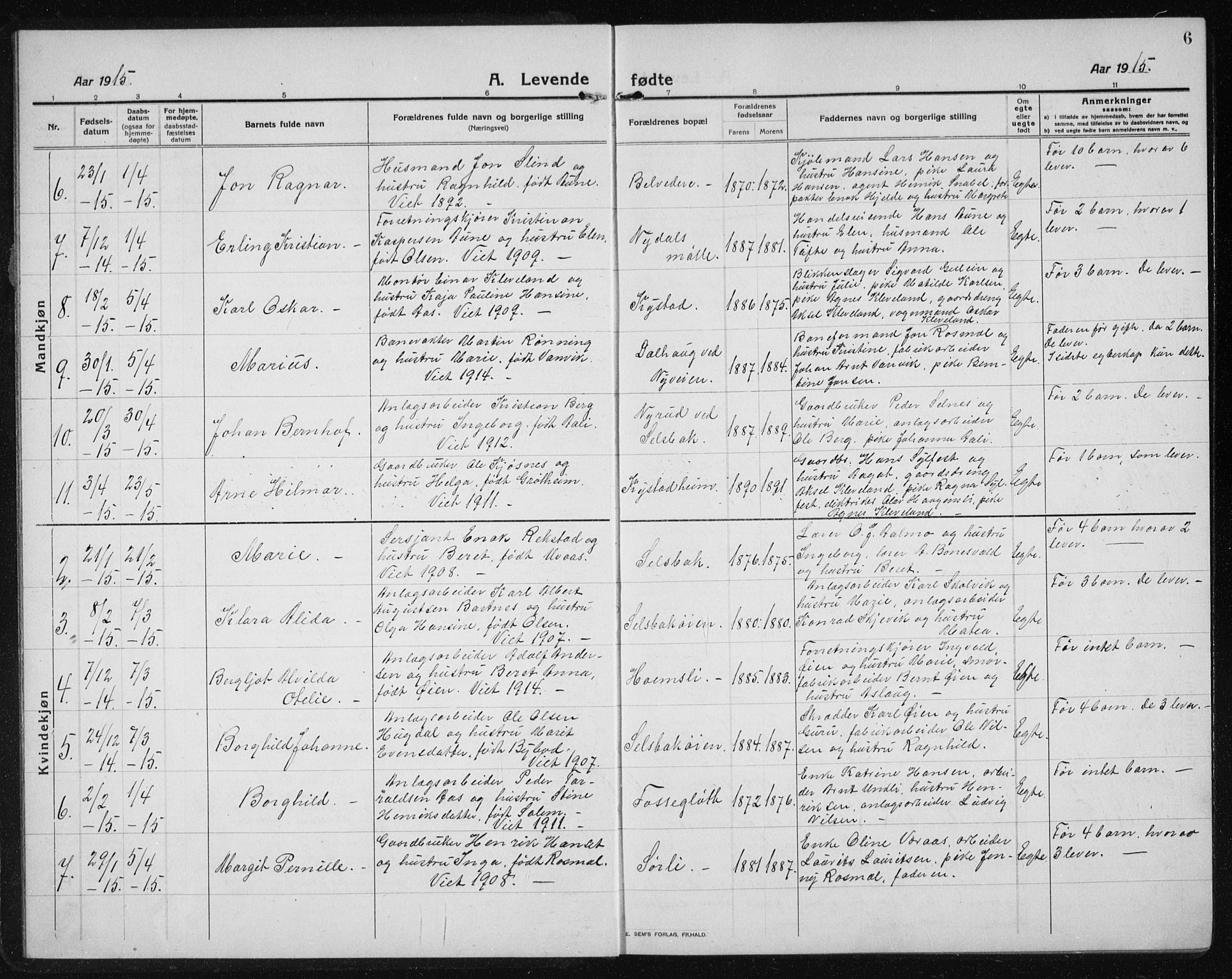 Ministerialprotokoller, klokkerbøker og fødselsregistre - Sør-Trøndelag, SAT/A-1456/611/L0356: Parish register (copy) no. 611C04, 1914-1938, p. 6