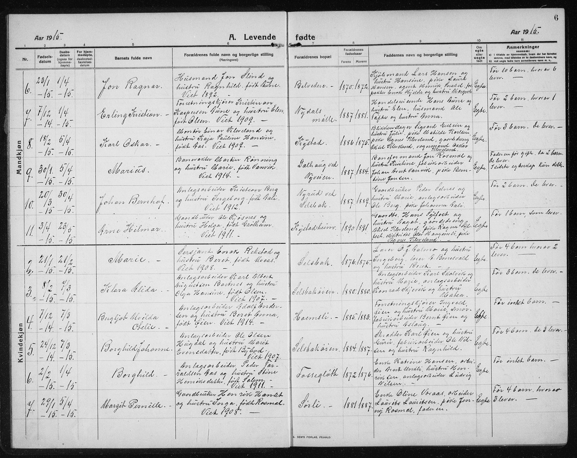 Ministerialprotokoller, klokkerbøker og fødselsregistre - Sør-Trøndelag, AV/SAT-A-1456/611/L0356: Parish register (copy) no. 611C04, 1914-1938, p. 6