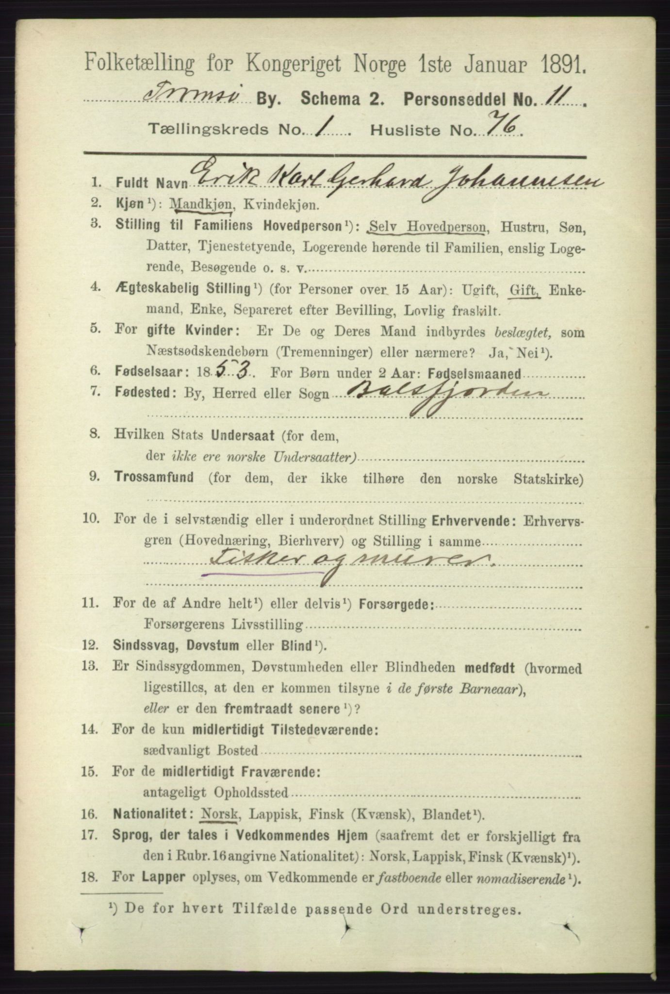 RA, 1891 census for 1902 Tromsø, 1891, p. 1056