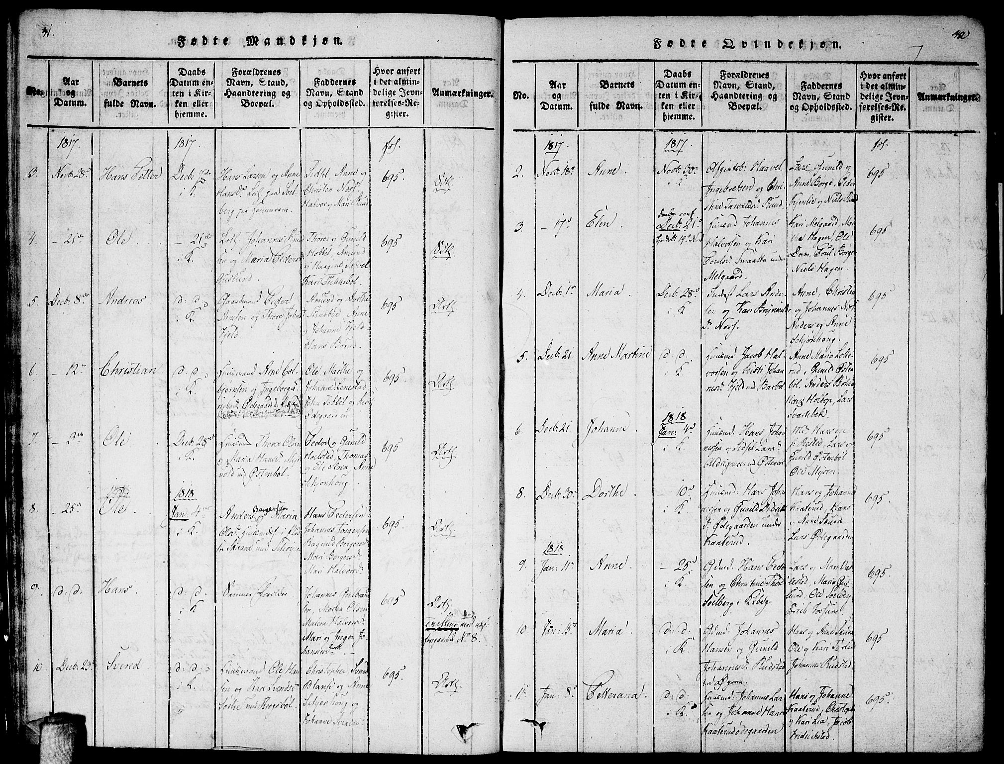 Enebakk prestekontor Kirkebøker, AV/SAO-A-10171c/F/Fa/L0005: Parish register (official) no. I 5, 1790-1825, p. 41-42