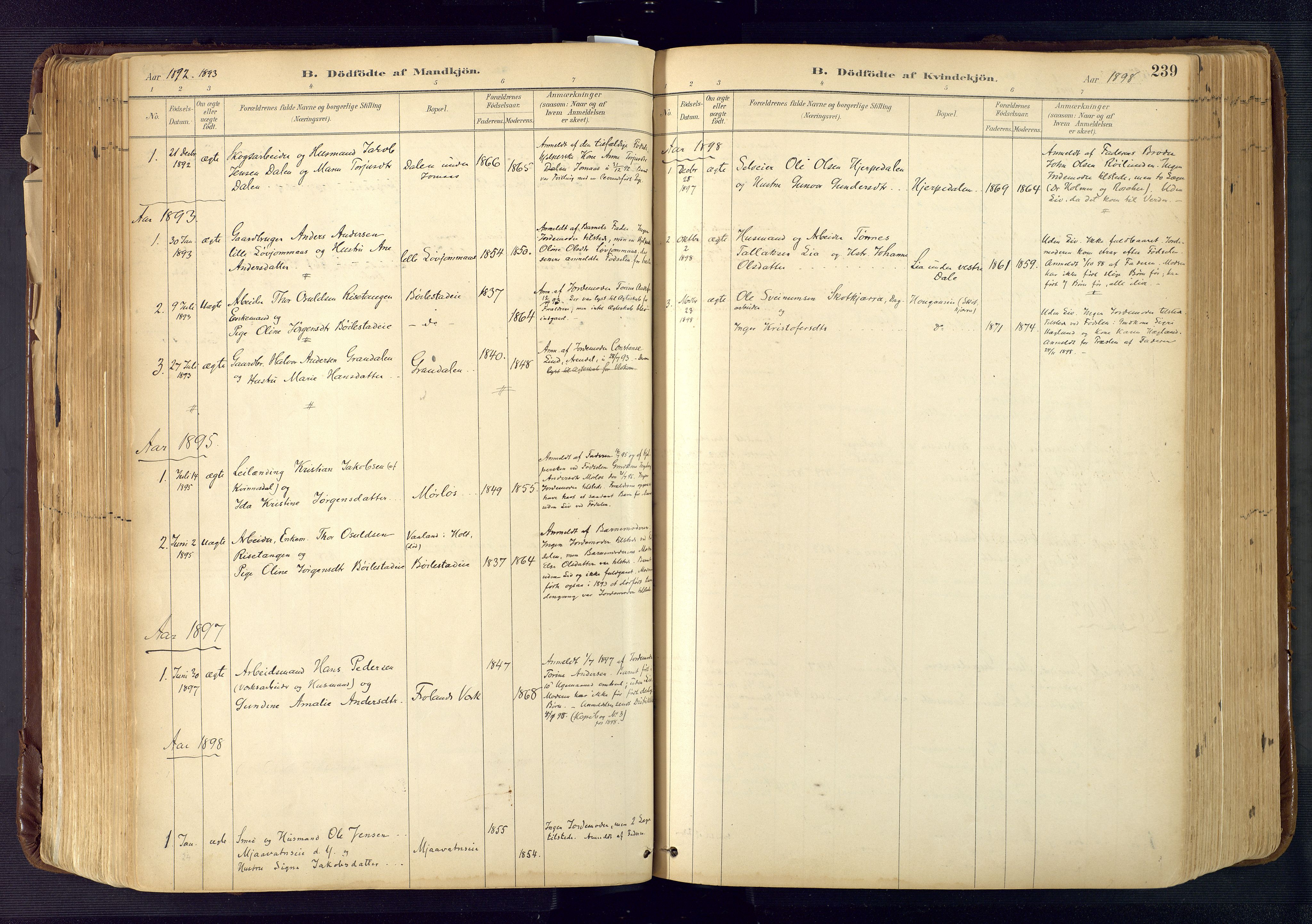 Froland sokneprestkontor, SAK/1111-0013/F/Fa/L0005: Parish register (official) no. A 5, 1882-1921, p. 239