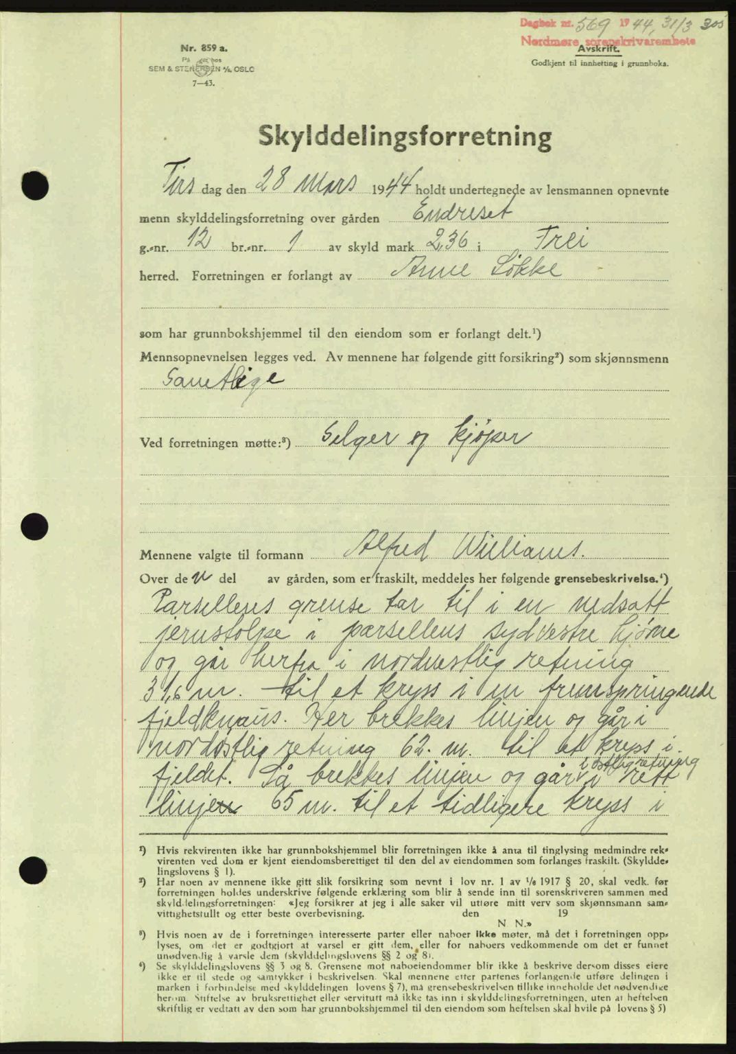 Nordmøre sorenskriveri, AV/SAT-A-4132/1/2/2Ca: Mortgage book no. A97, 1944-1944, Diary no: : 569/1944