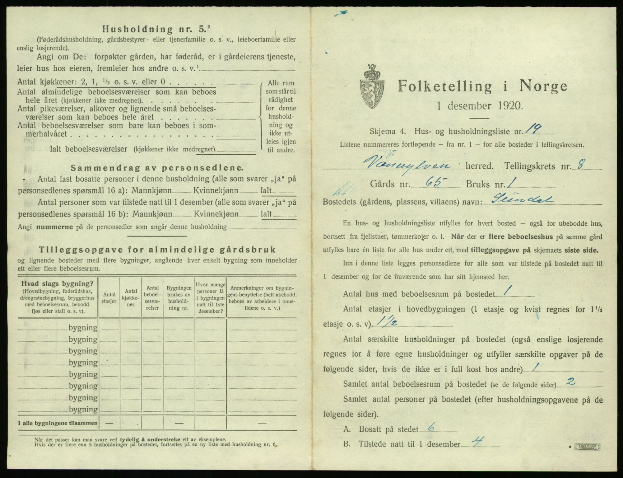 SAT, 1920 census for Vanylven, 1920, p. 651