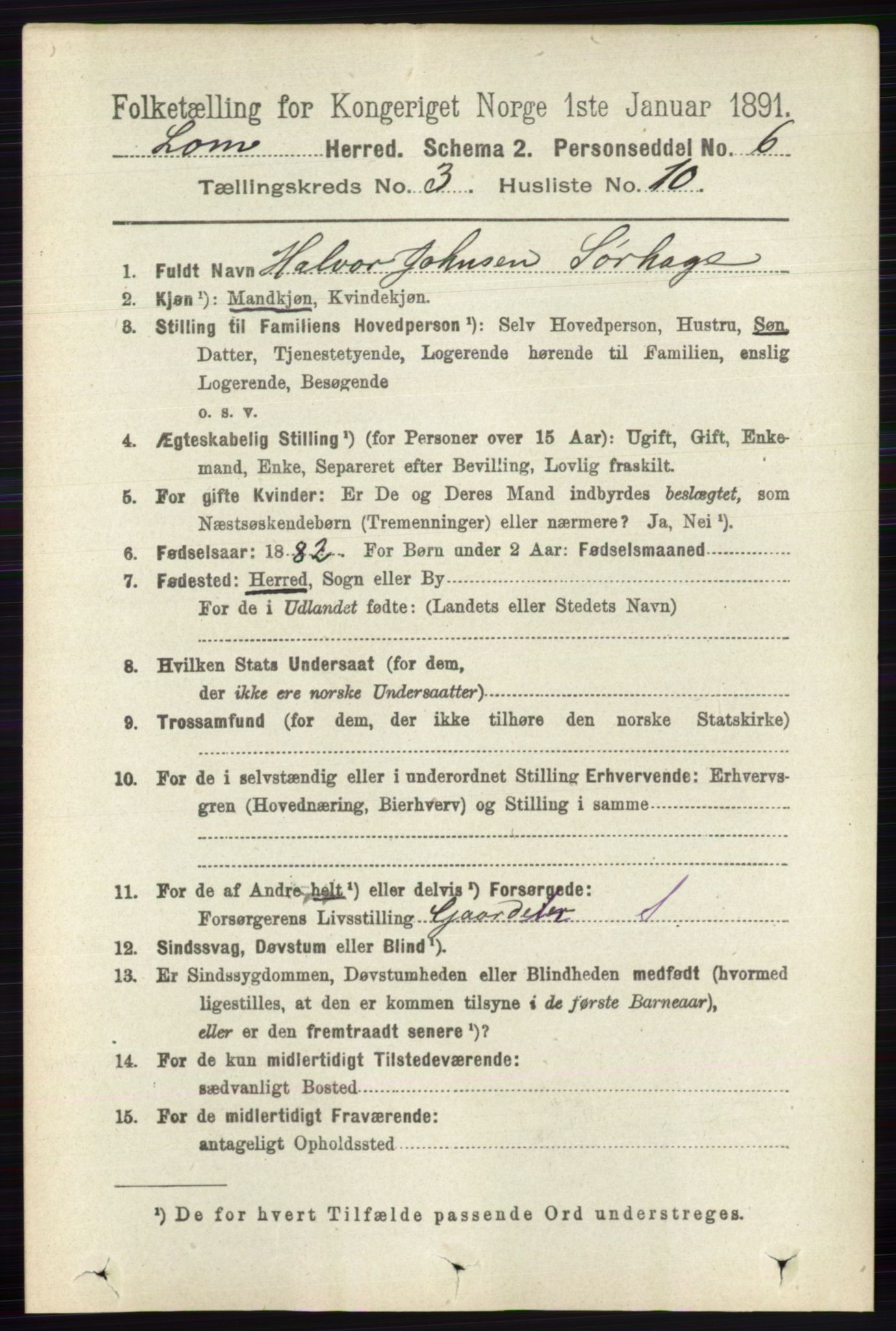 RA, 1891 census for 0514 Lom, 1891, p. 1311