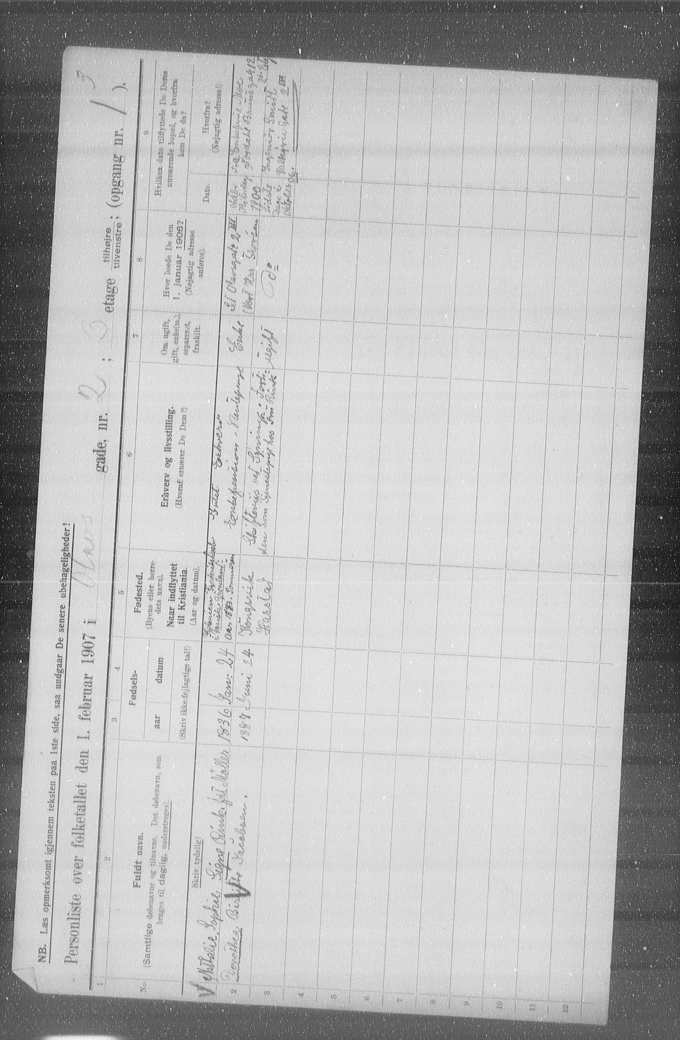 OBA, Municipal Census 1907 for Kristiania, 1907, p. 44999