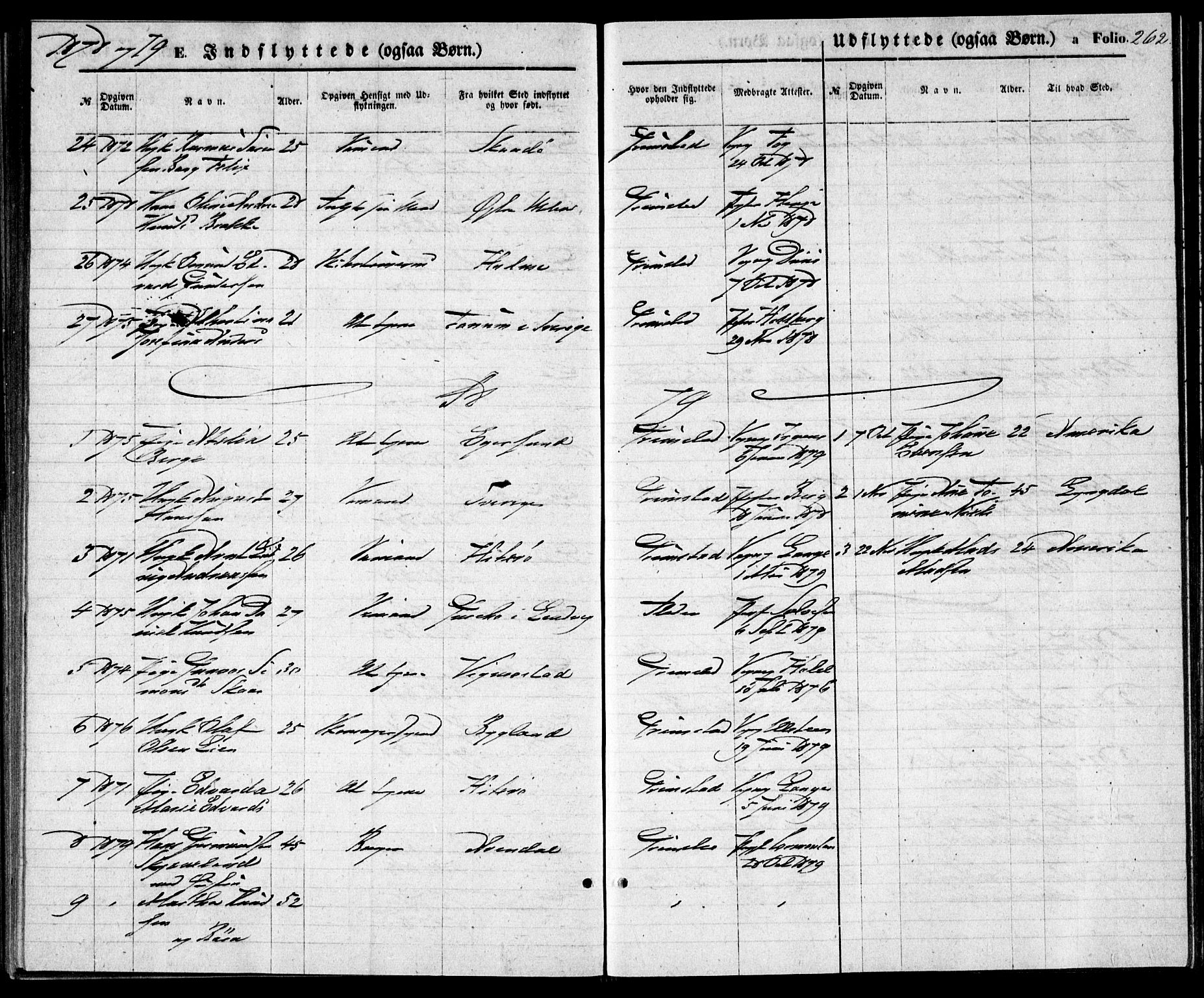 Grimstad sokneprestkontor, SAK/1111-0017/F/Fa/L0002: Parish register (official) no. A 1, 1869-1881, p. 262