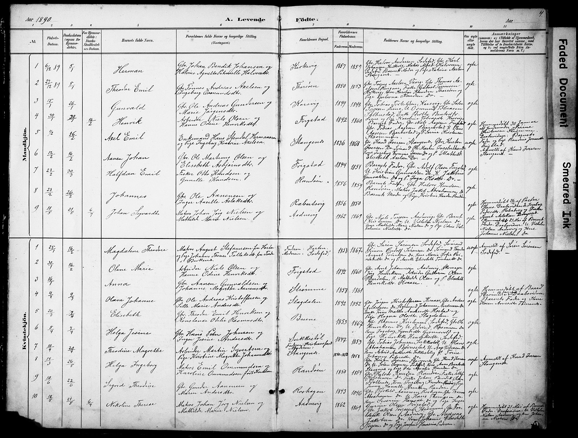 Oddernes sokneprestkontor, AV/SAK-1111-0033/F/Fb/Fbb/L0002: Parish register (copy) no. B 2, 1889-1933, p. 4