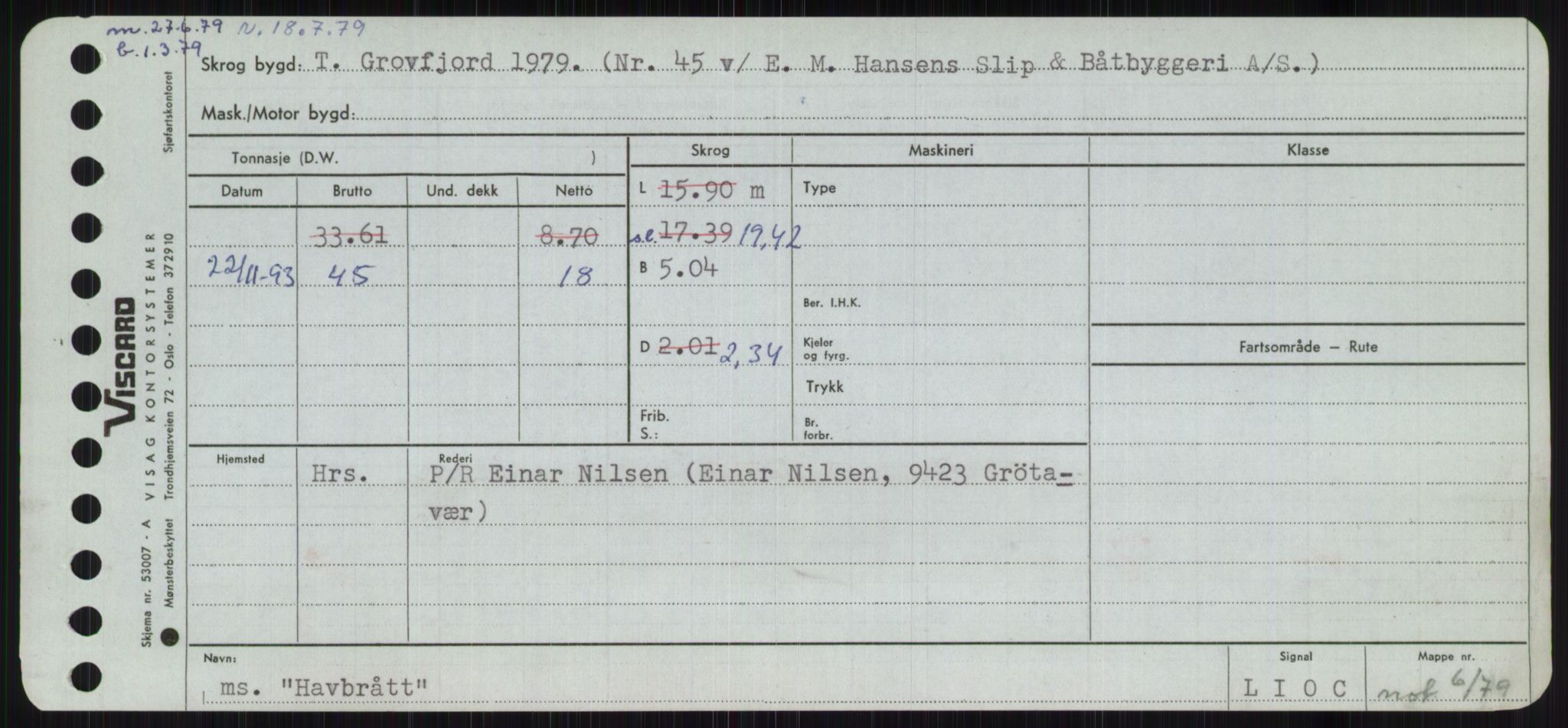 Sjøfartsdirektoratet med forløpere, Skipsmålingen, RA/S-1627/H/Ha/L0002/0002: Fartøy, Eik-Hill / Fartøy, G-Hill, p. 593