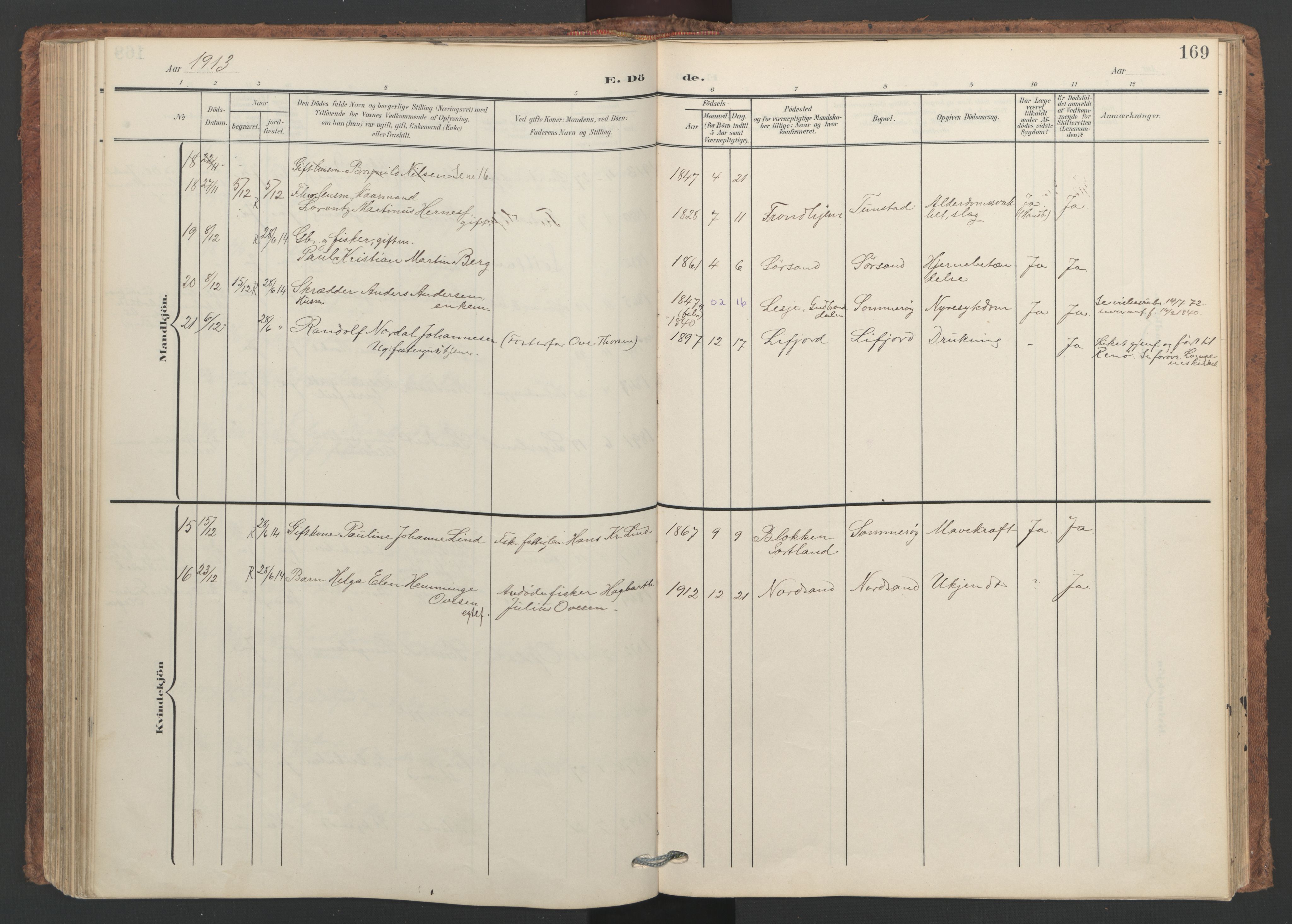 Ministerialprotokoller, klokkerbøker og fødselsregistre - Nordland, SAT/A-1459/893/L1339: Parish register (official) no. 893A11, 1904-1914, p. 169