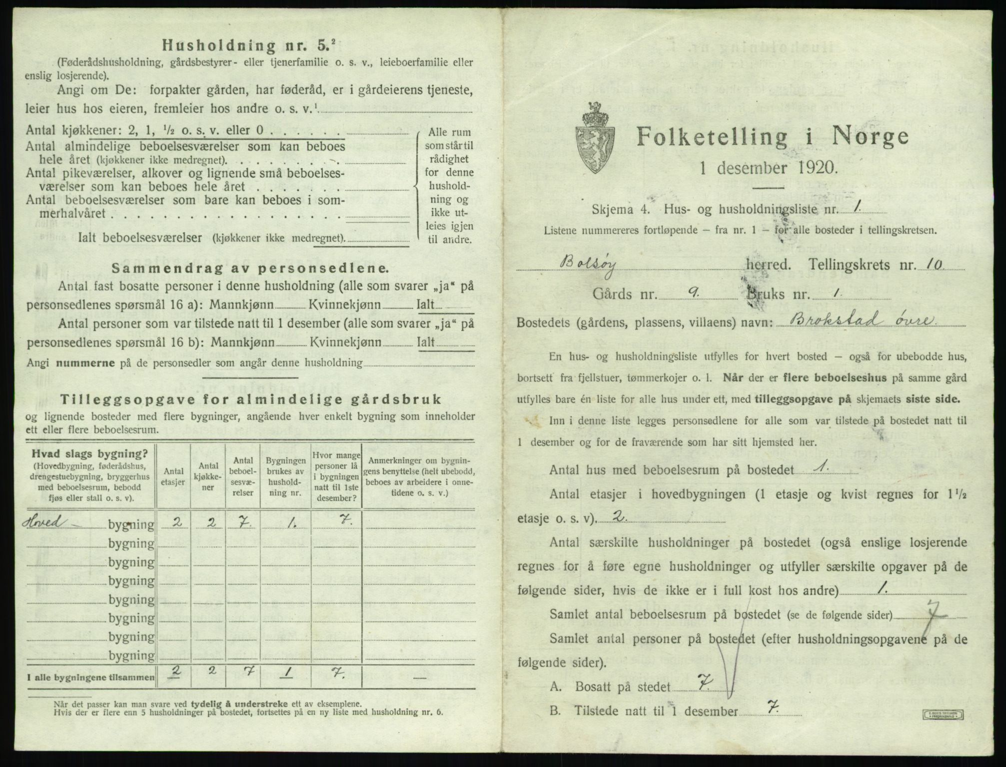 SAT, 1920 census for Bolsøy, 1920, p. 1471