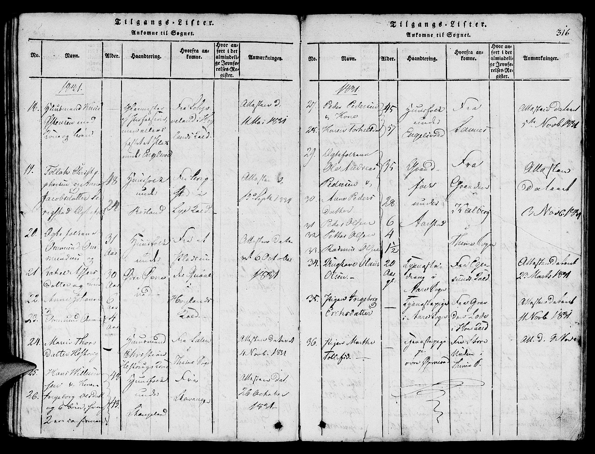 Klepp sokneprestkontor, AV/SAST-A-101803/001/3/30BA/L0002: Parish register (official) no. A 2, 1816-1833, p. 316