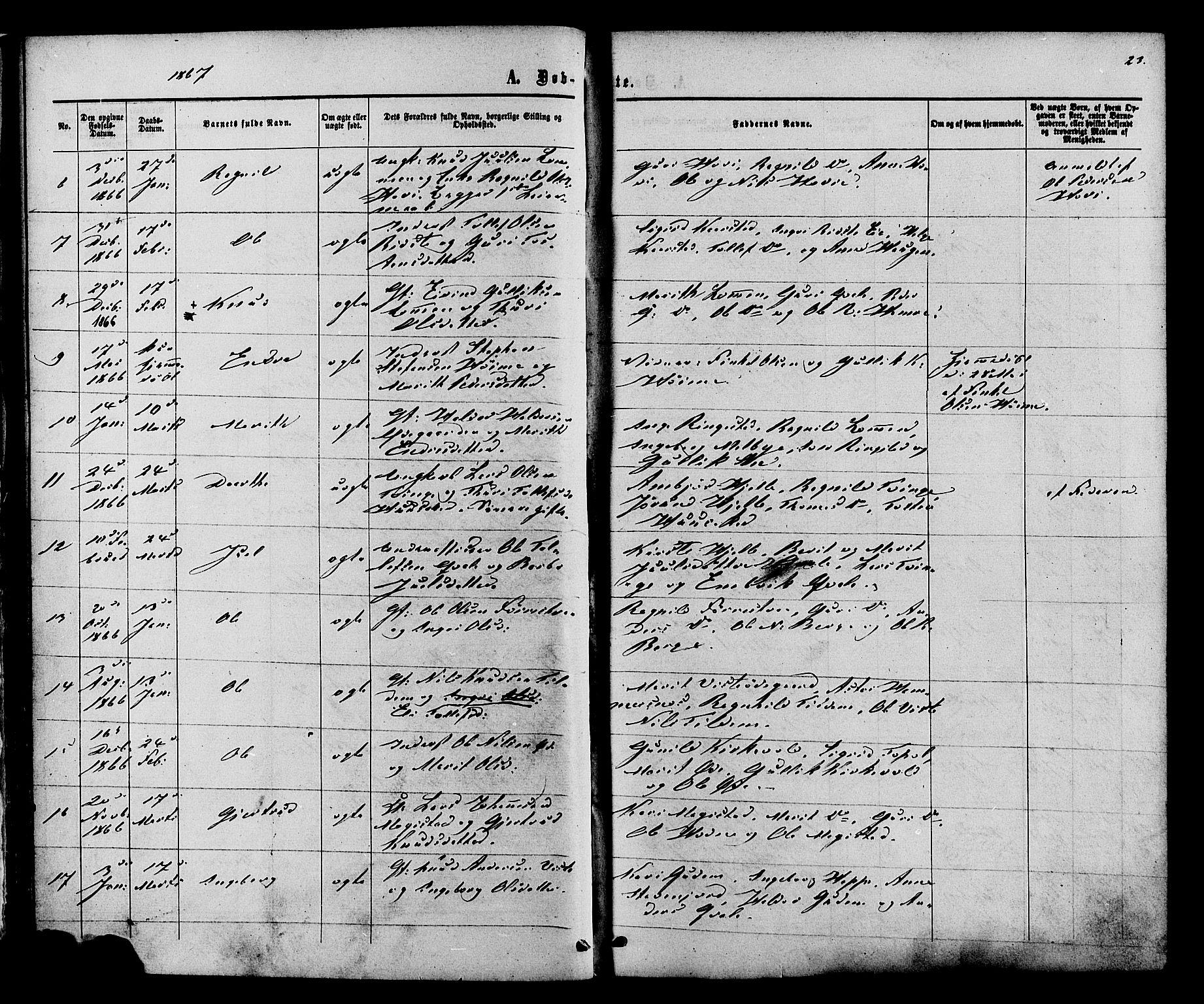 Vestre Slidre prestekontor, SAH/PREST-136/H/Ha/Haa/L0003: Parish register (official) no. 3, 1865-1880, p. 23
