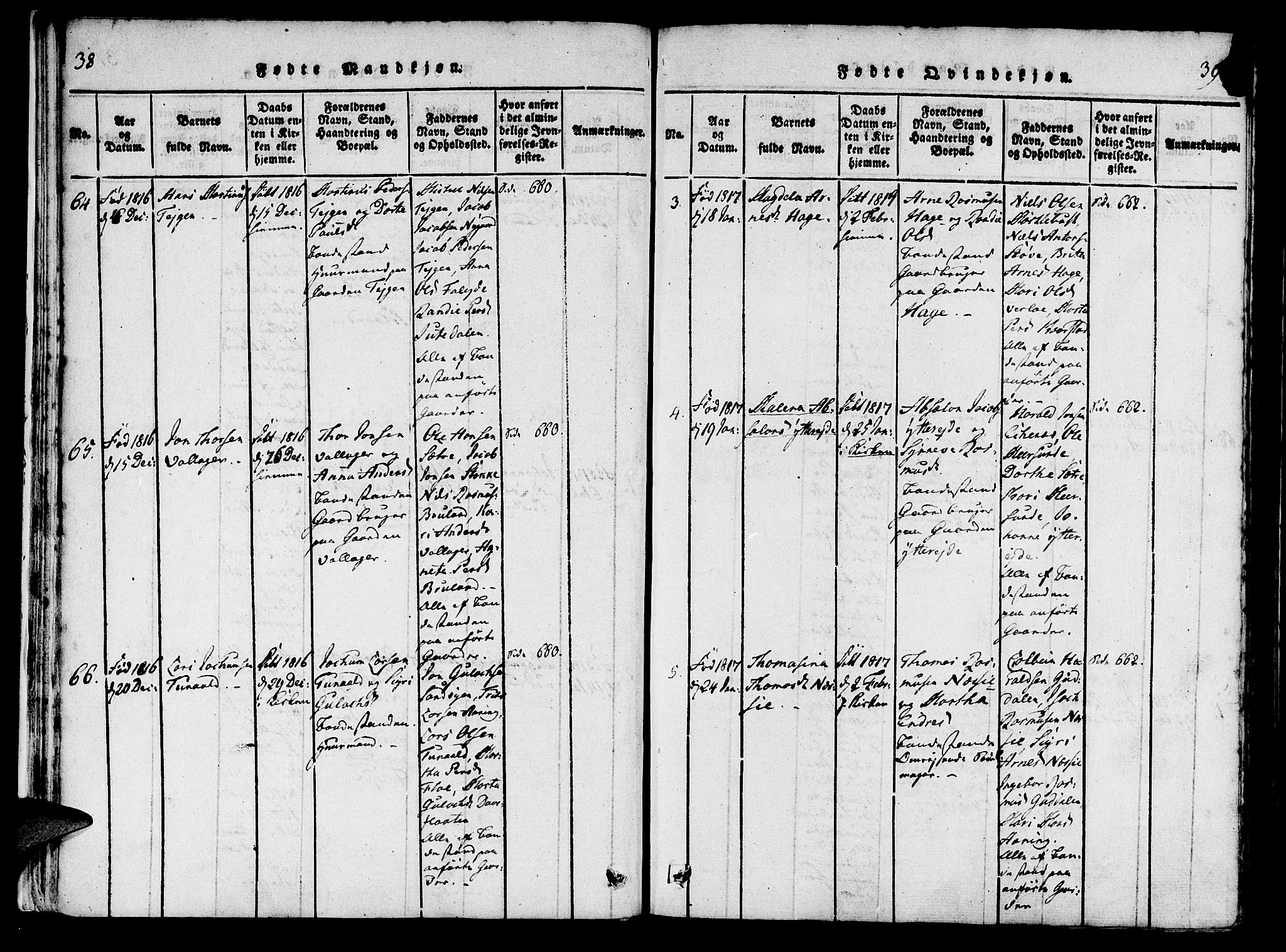 Innvik sokneprestembete, AV/SAB-A-80501: Parish register (official) no. A 2, 1816-1821, p. 38-39