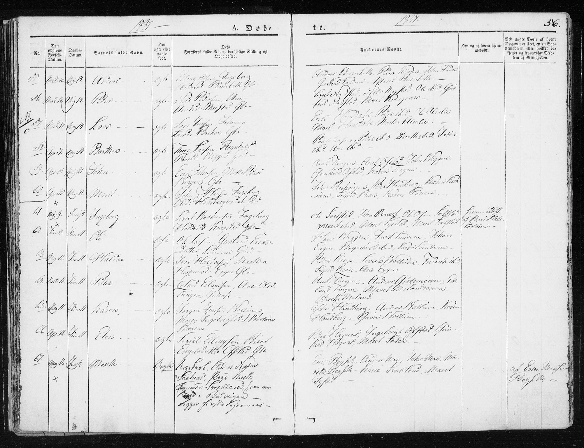 Ministerialprotokoller, klokkerbøker og fødselsregistre - Sør-Trøndelag, AV/SAT-A-1456/665/L0771: Parish register (official) no. 665A06, 1830-1856, p. 56