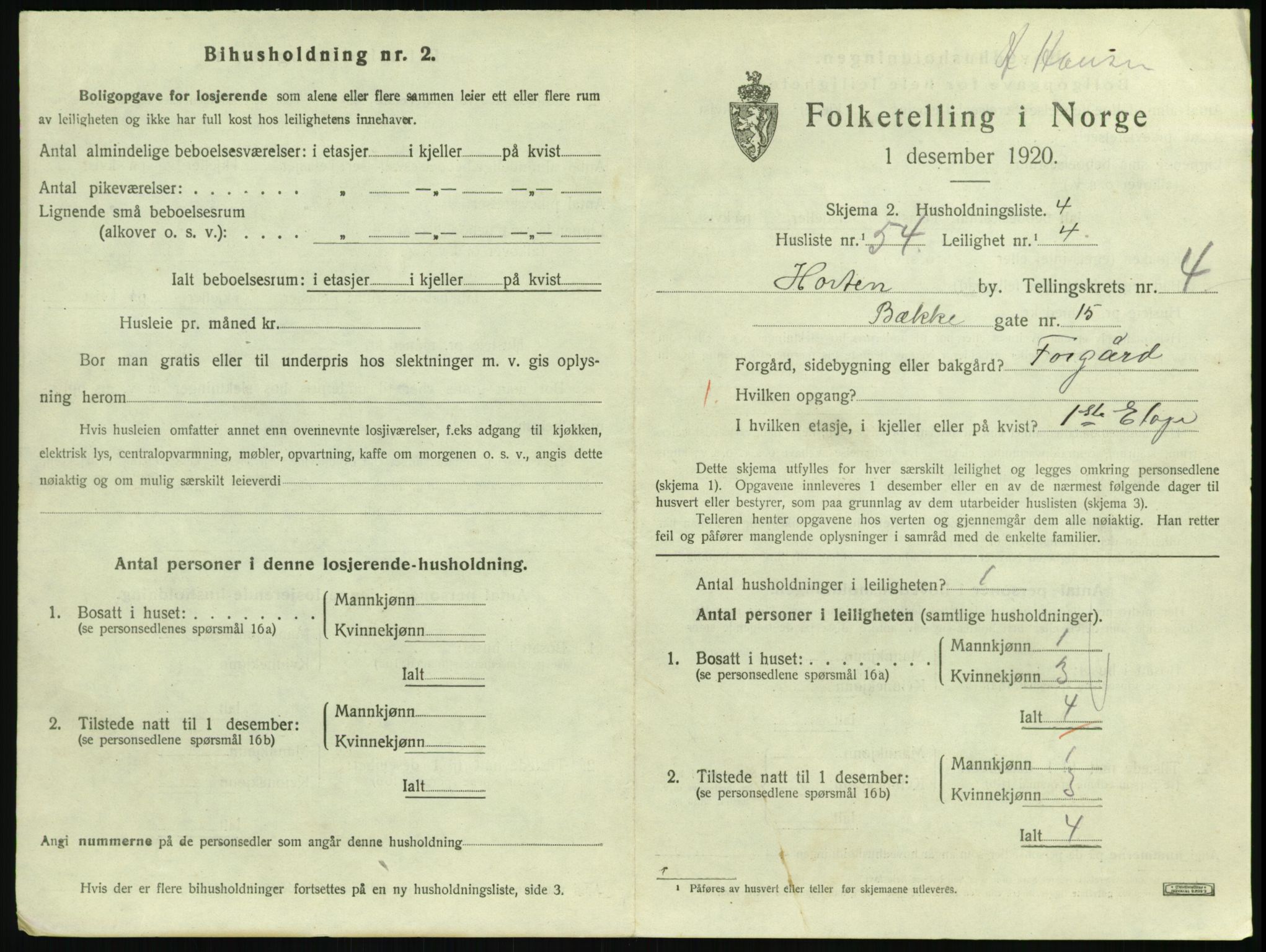 SAKO, 1920 census for Horten, 1920, p. 5063