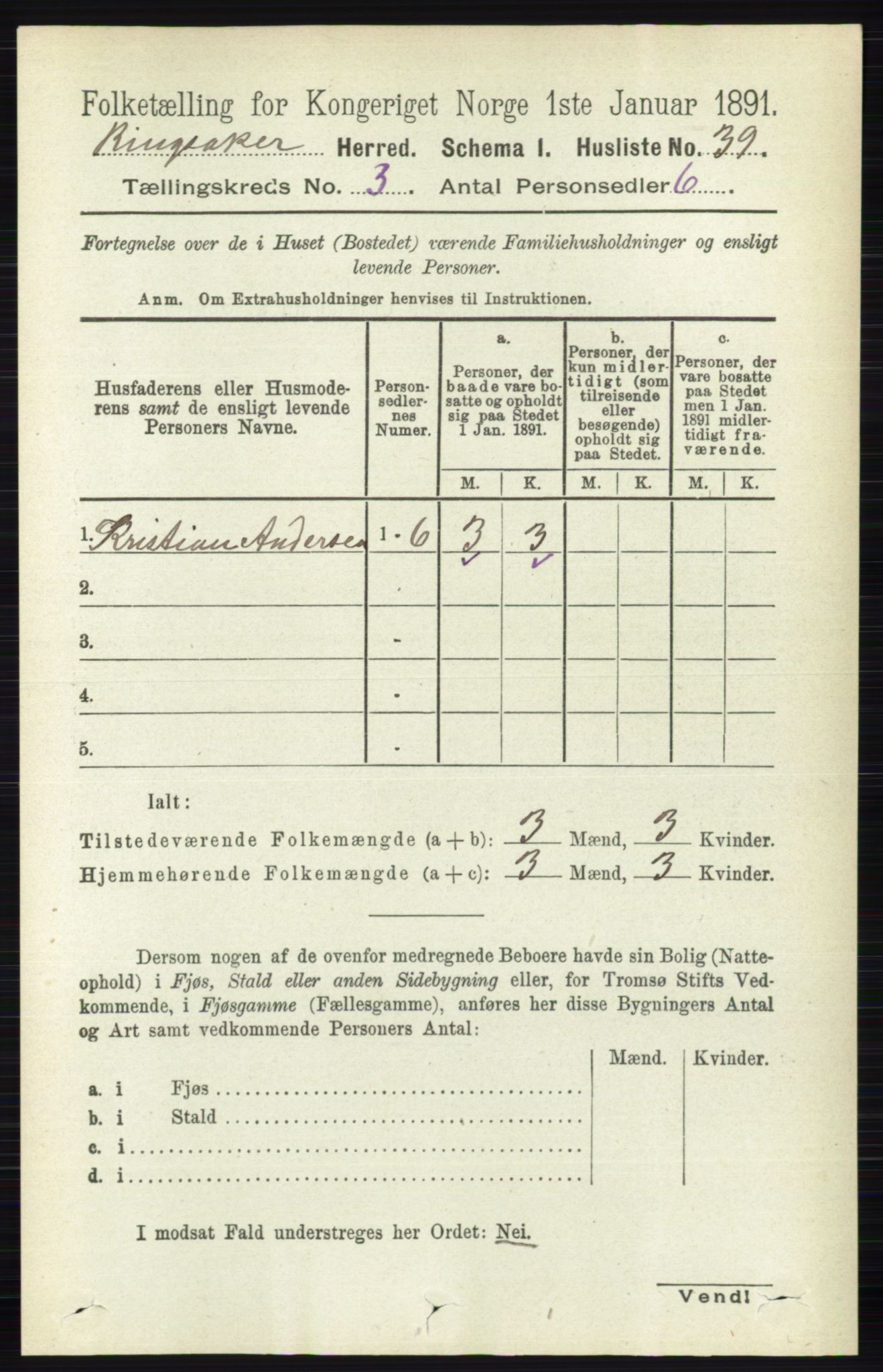 RA, 1891 census for 0412 Ringsaker, 1891, p. 1200