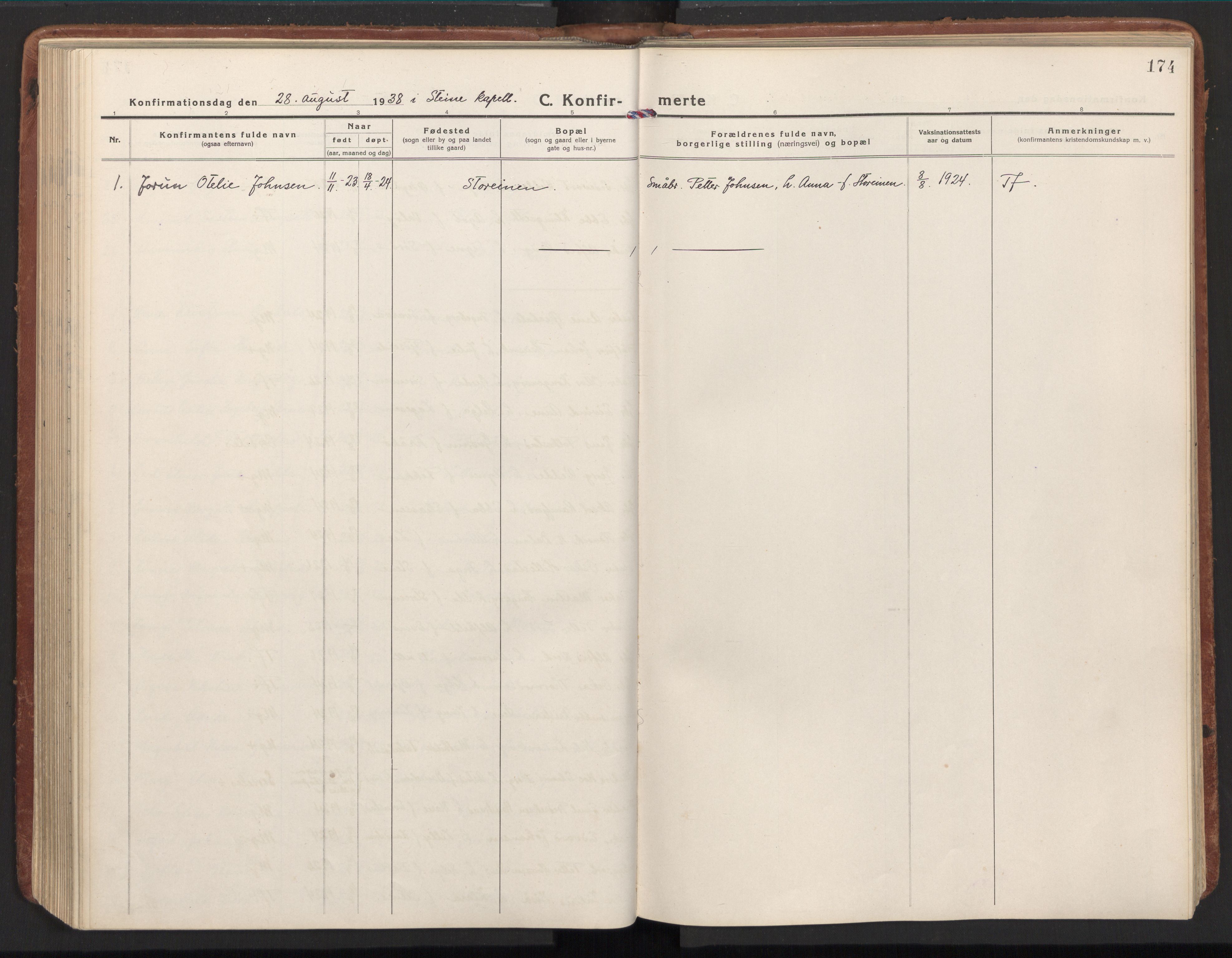 Ministerialprotokoller, klokkerbøker og fødselsregistre - Nord-Trøndelag, AV/SAT-A-1458/784/L0678: Parish register (official) no. 784A13, 1921-1938, p. 174