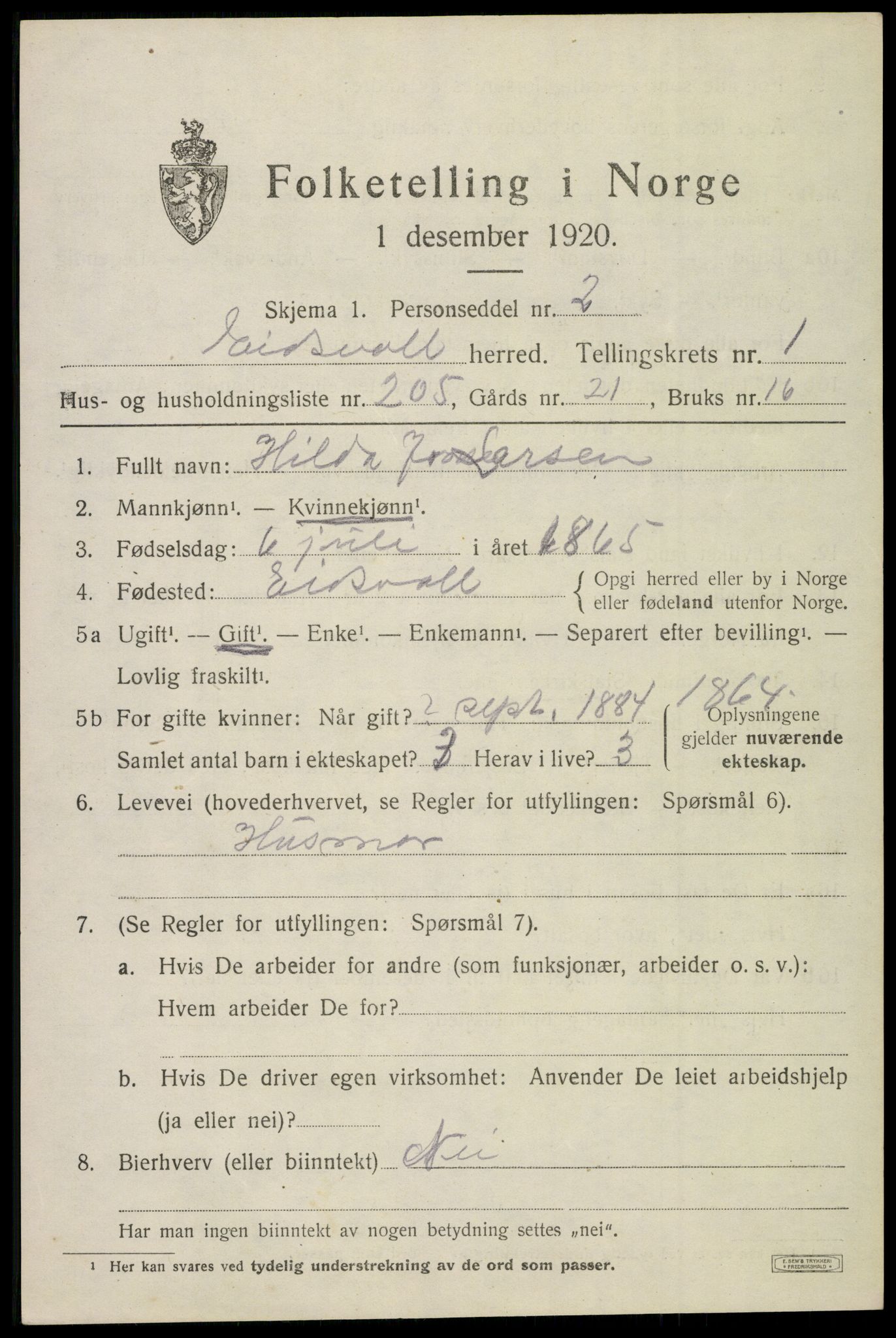 SAO, 1920 census for Eidsvoll, 1920, p. 6449