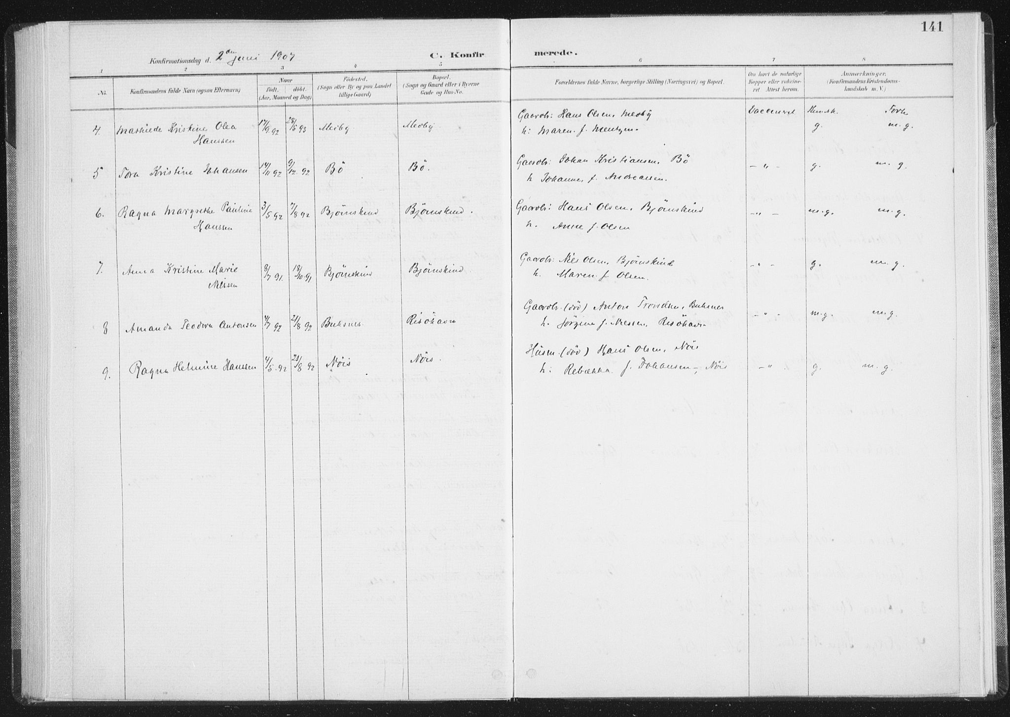 Ministerialprotokoller, klokkerbøker og fødselsregistre - Nordland, AV/SAT-A-1459/898/L1422: Parish register (official) no. 898A02, 1887-1908, p. 141