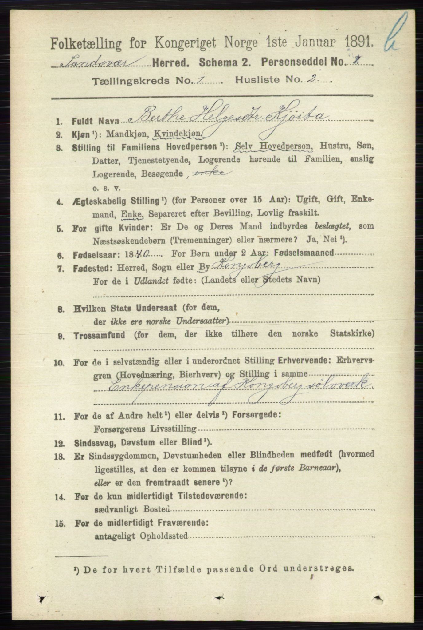 RA, 1891 census for 0629 Sandsvær, 1891, p. 5563