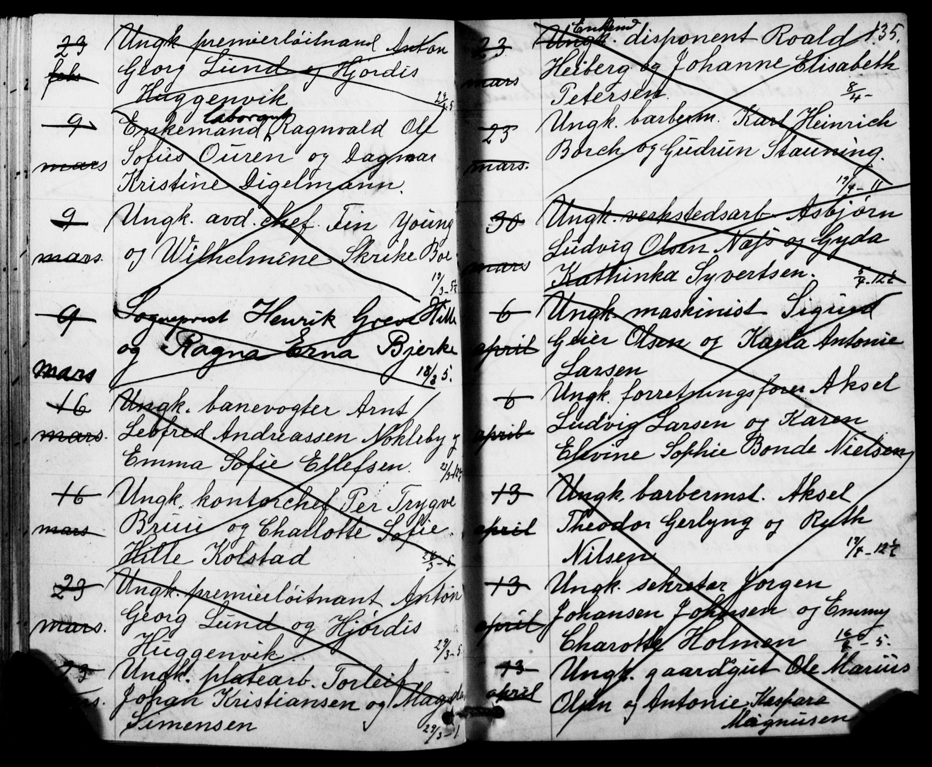 Oslo domkirke Kirkebøker, SAO/A-10752/H/Ha/L0005: Banns register no. 5, 1913-1919, p. 134-135