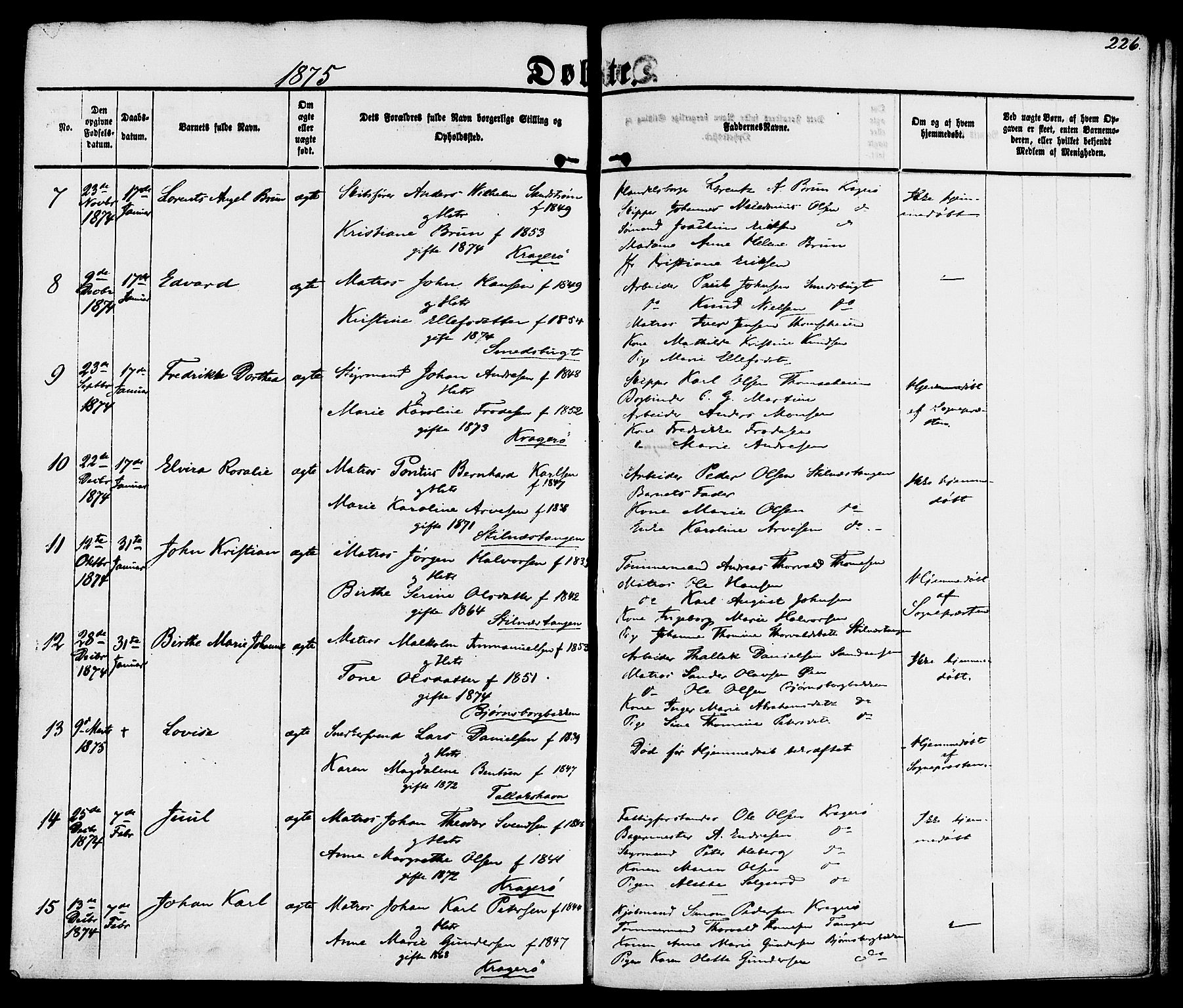 Kragerø kirkebøker, SAKO/A-278/F/Fa/L0007: Parish register (official) no. 7, 1861-1875, p. 226