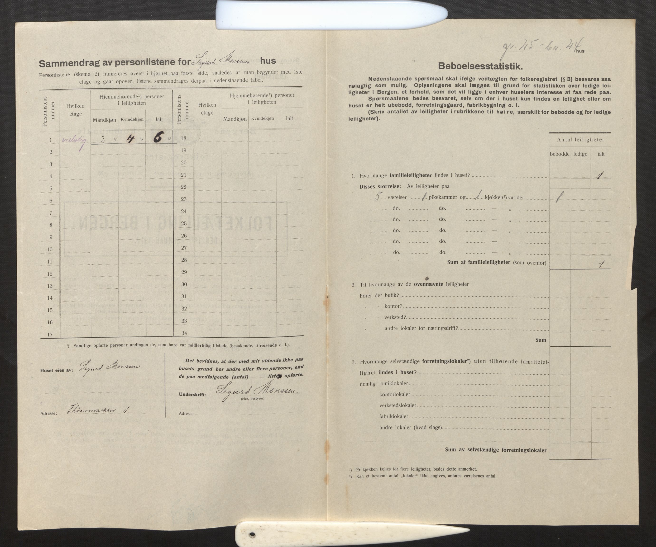 SAB, Municipal Census 1917 for Bergen, 1917, p. 54169