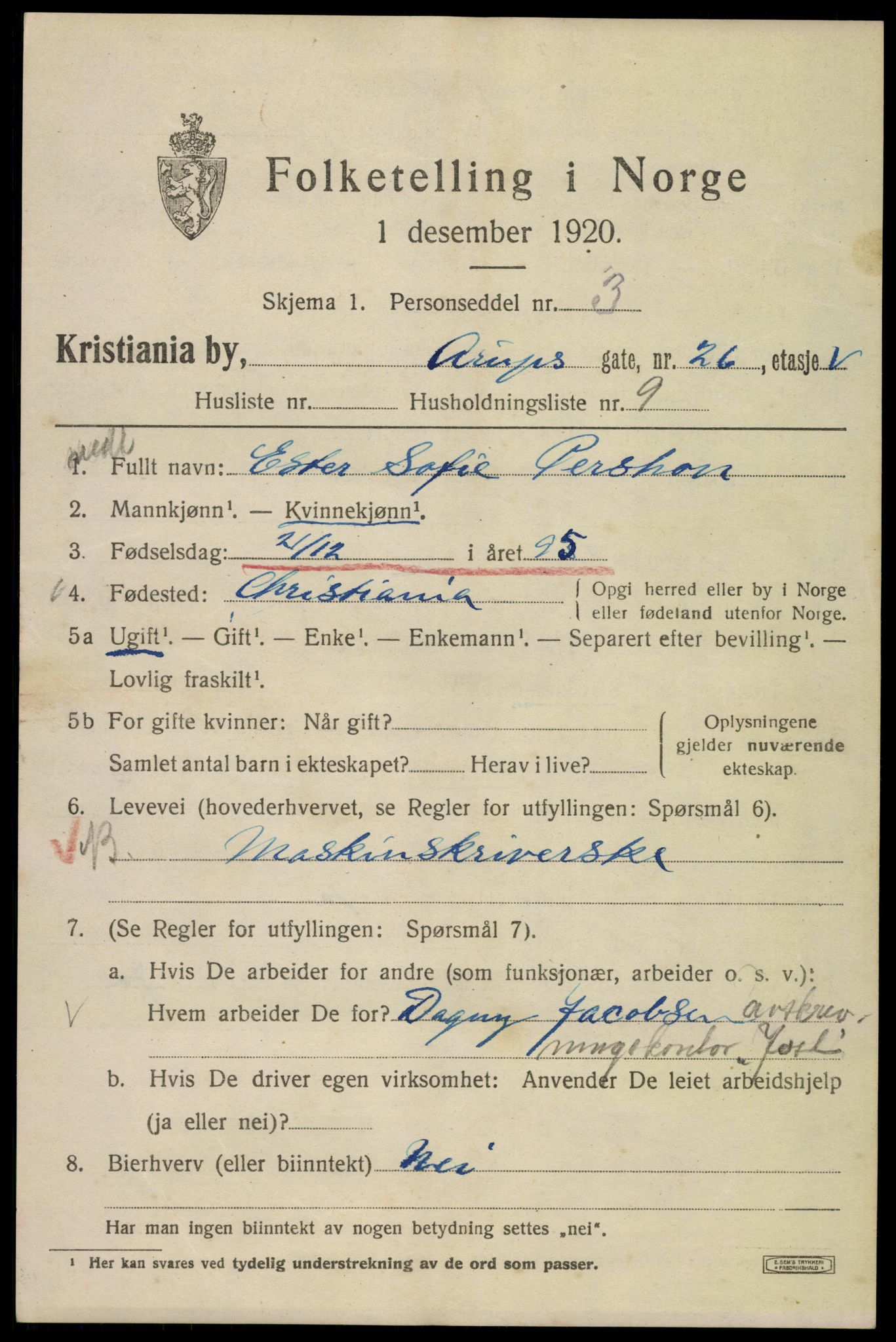 SAO, 1920 census for Kristiania, 1920, p. 146685