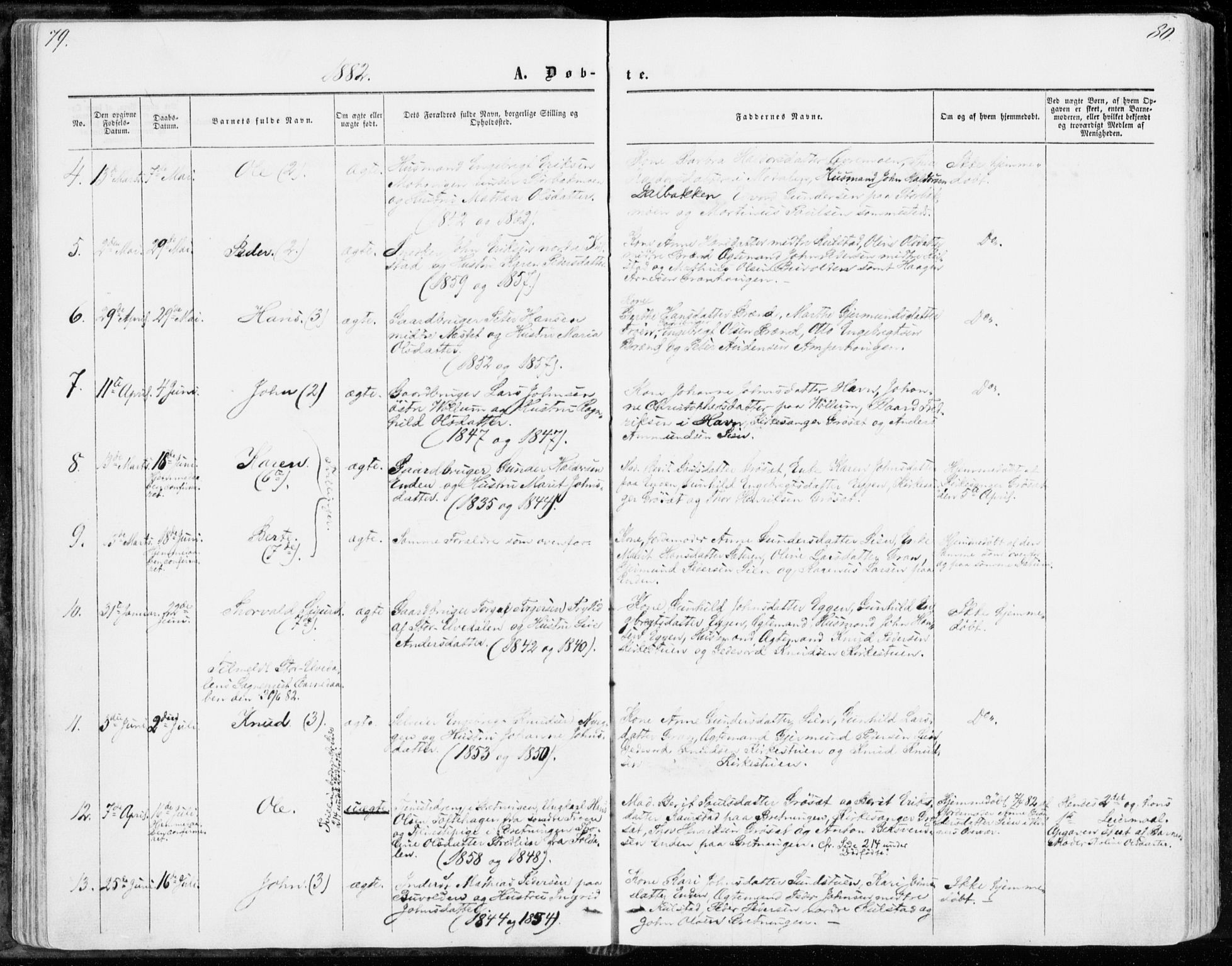 Sollia prestekontor, SAH/PREST-050/H/Ha/Haa/L0001: Parish register (official) no. 1, 1856-1885, p. 79-80