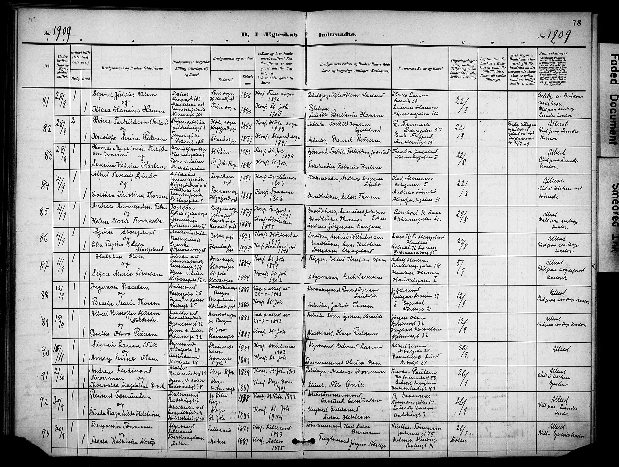 St. Johannes sokneprestkontor, AV/SAST-A-101814/001/30/30BB/L0005: Parish register (copy) no. B 5, 1901-1917, p. 78