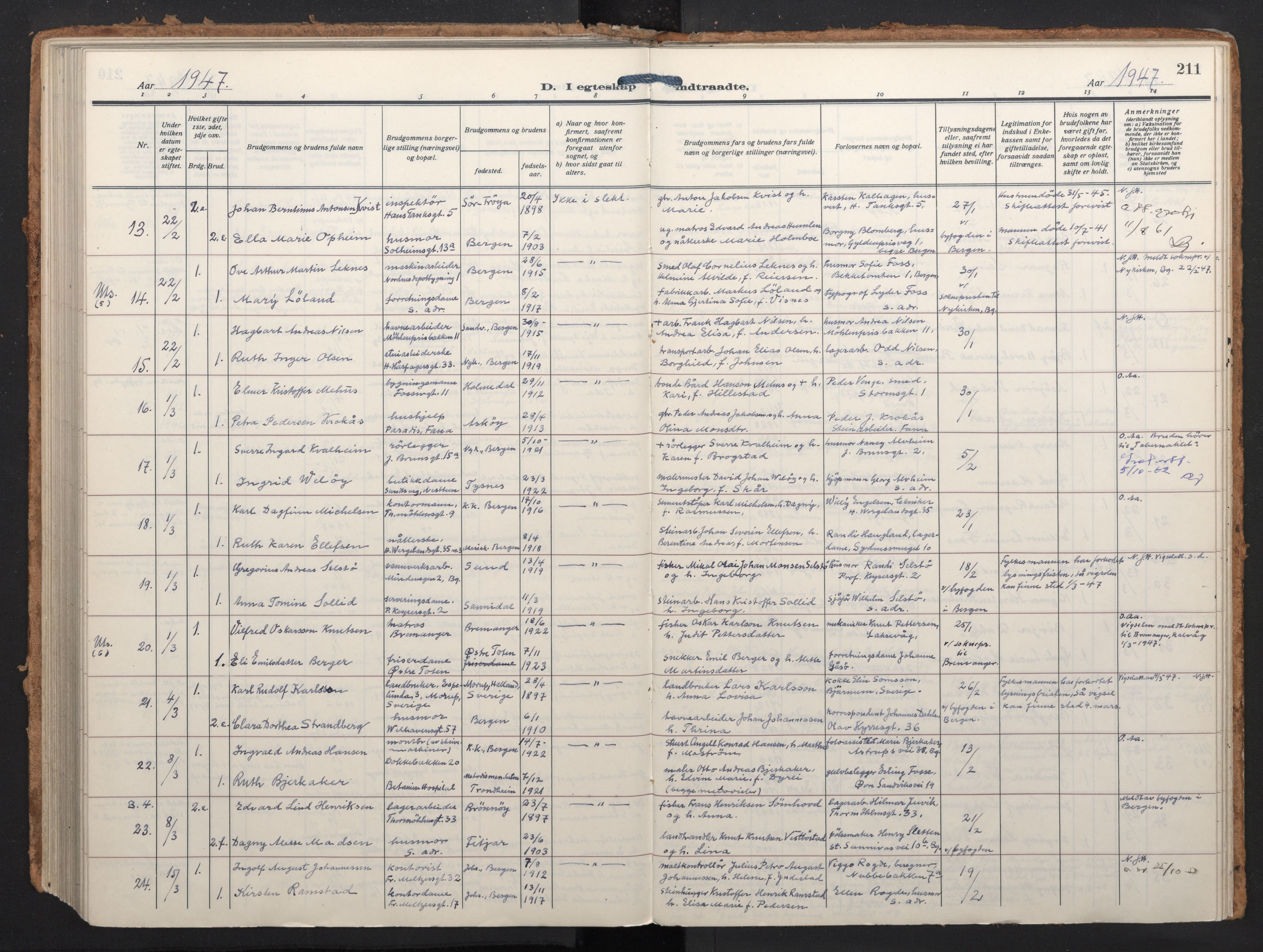 Johanneskirken sokneprestembete, SAB/A-76001/H/Haa/L0014: Parish register (official) no. D 3, 1929-1949, p. 210b-211a