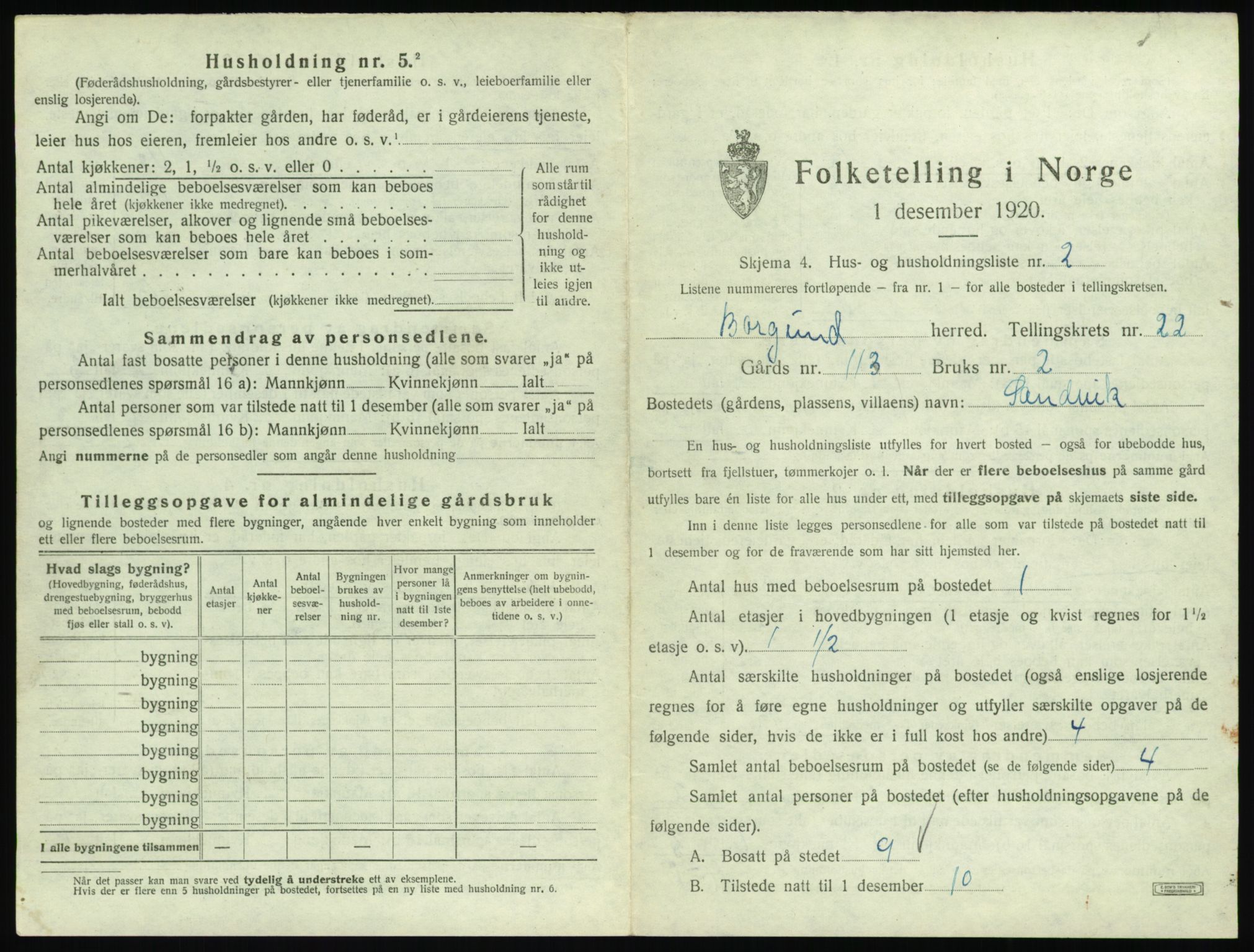 SAT, 1920 census for Borgund, 1920, p. 1810